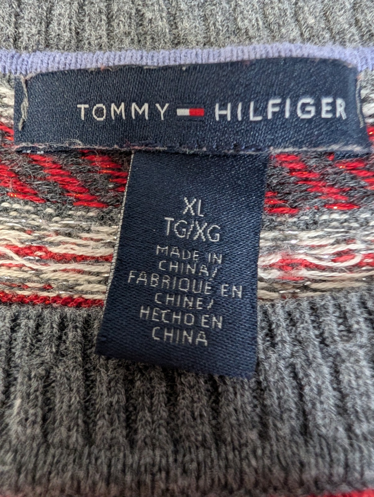 Tommy Hilfiger Fair Isle Knit Sweater Dress Women’s XL Red Midi Holiday Winter