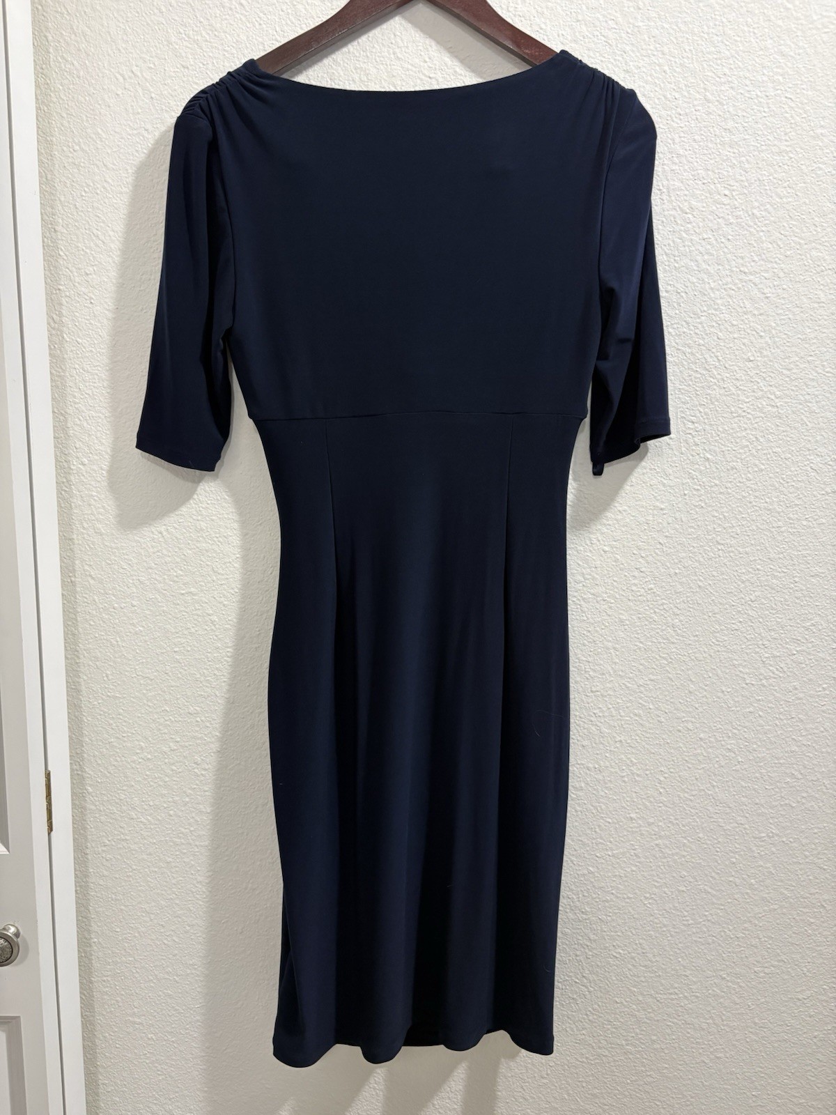 LAUREN RALPH LAUREN $129 Slinky Stretch Dark Blue Navy Surplice Dress Size 4