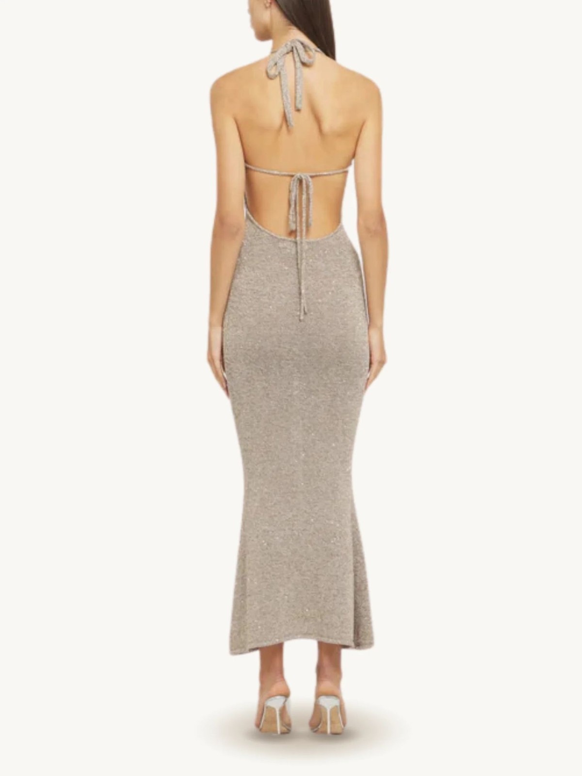 ASTA RESORT Daphne Dress in Hazlenut Sequin Large New Womens Maxi Knit Gown
