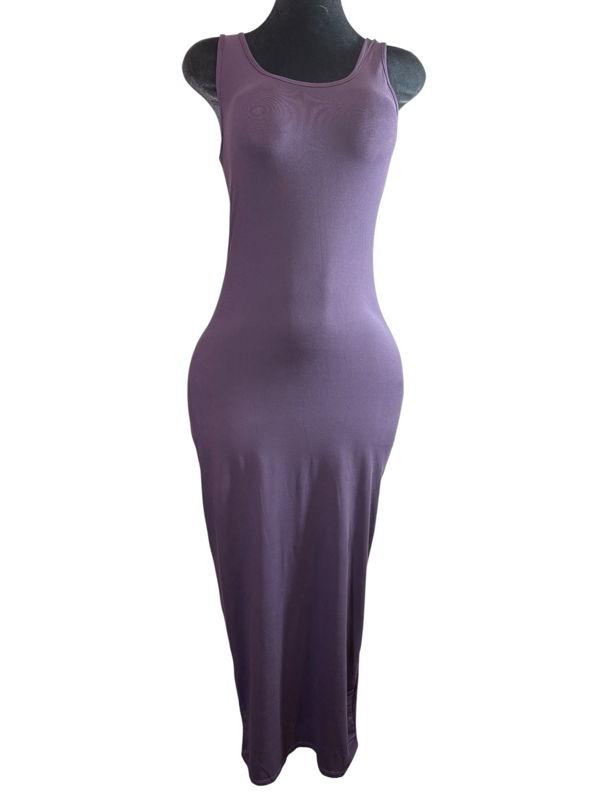 Purple Bodycon Maxi Dress Sleeveless Stretch Fitted Tank Dress Size: Medium