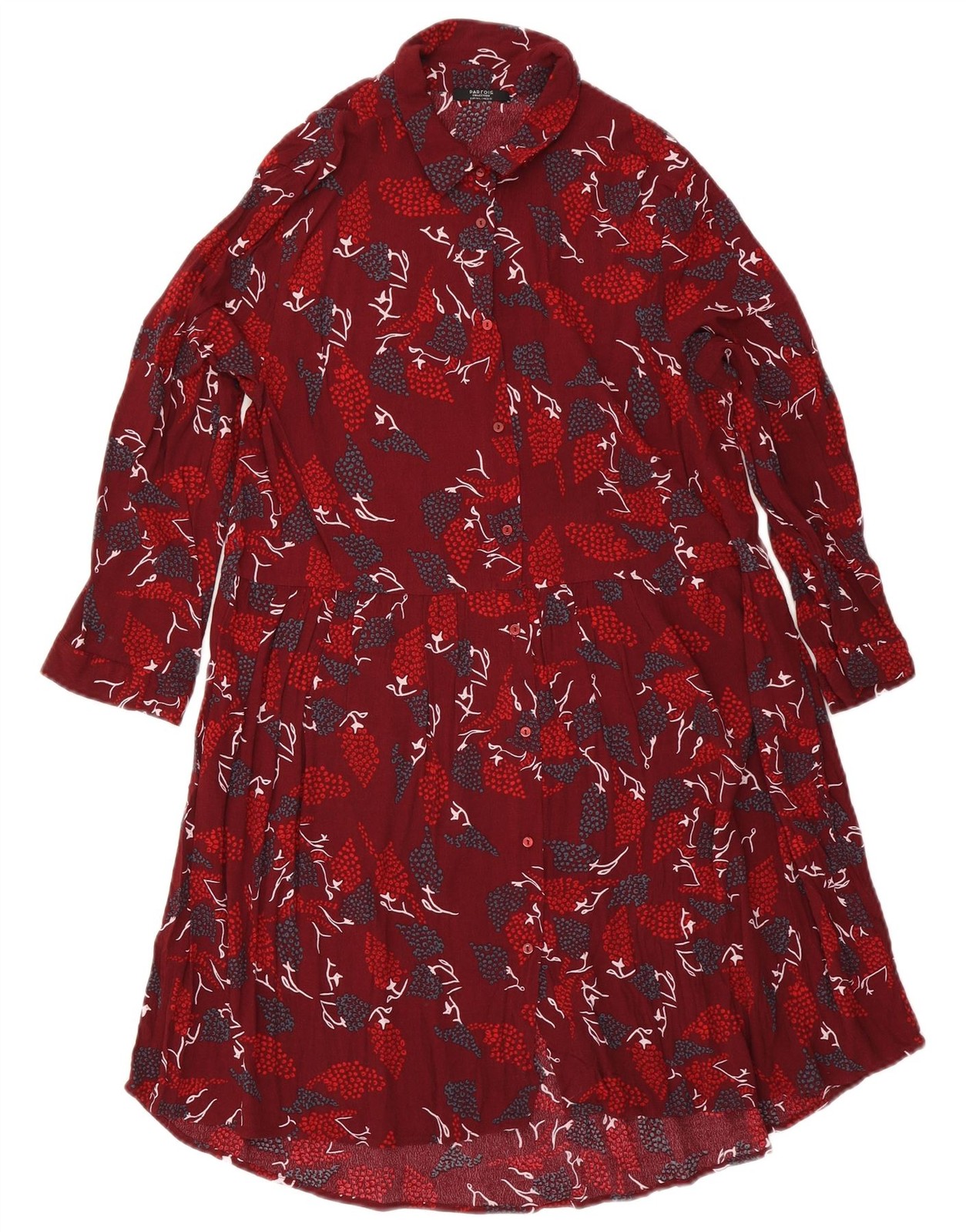 Parfois Womens Abstract Pattern Tiered Dress UK 14 Medium Burgundy Viscose AK08