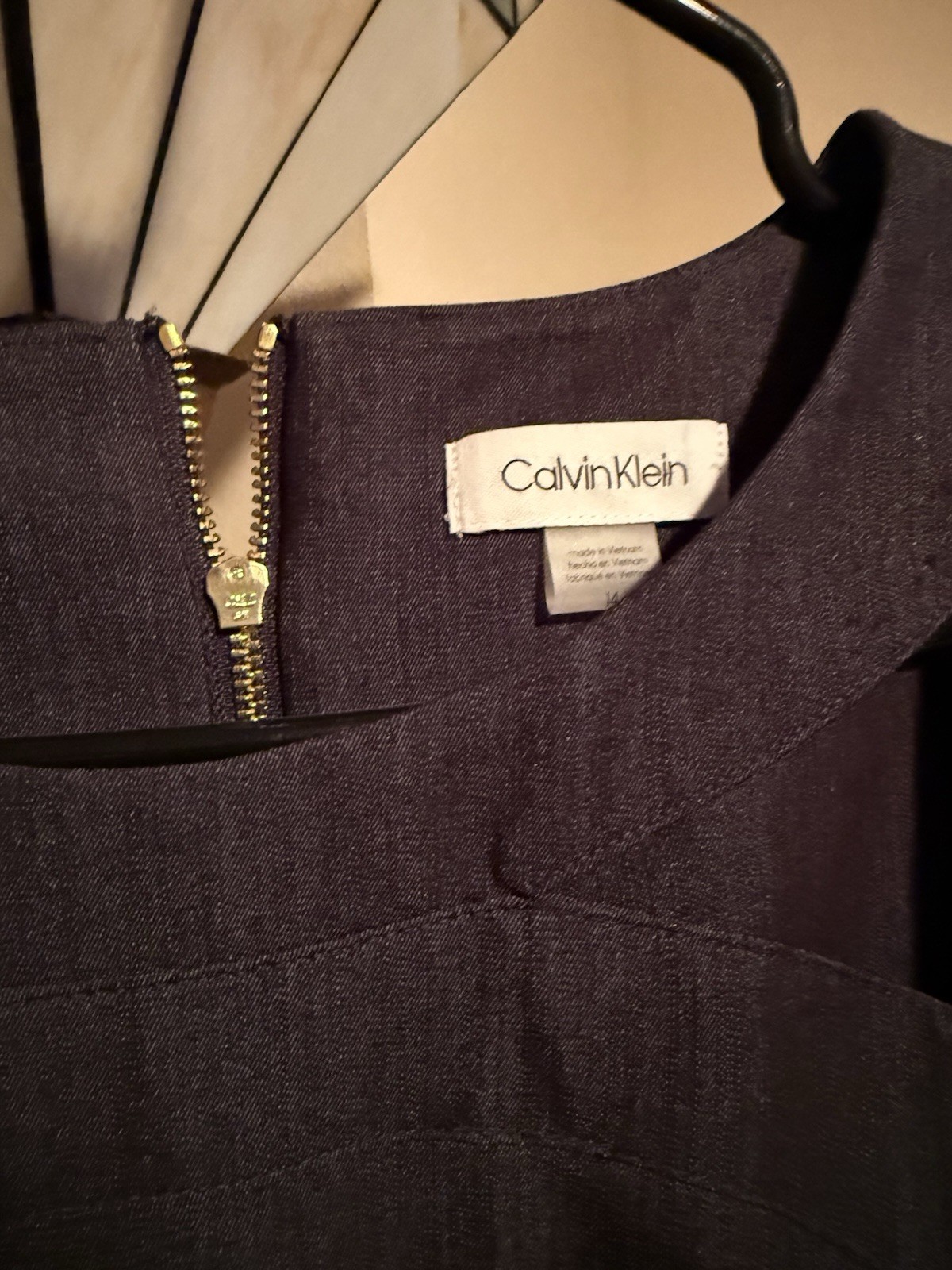 Calvin Klein 14 Blue Solid A-Line Sleeveless Knee Length Zip Dress NWT