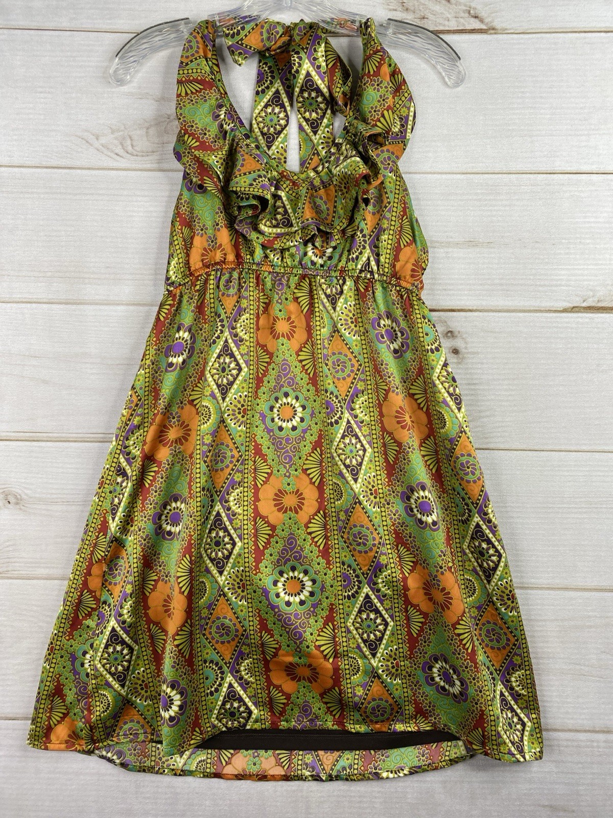 Judith March Halter Dress Sz L Green 50’s RETRO Style Sun Dress Ruffled Neck