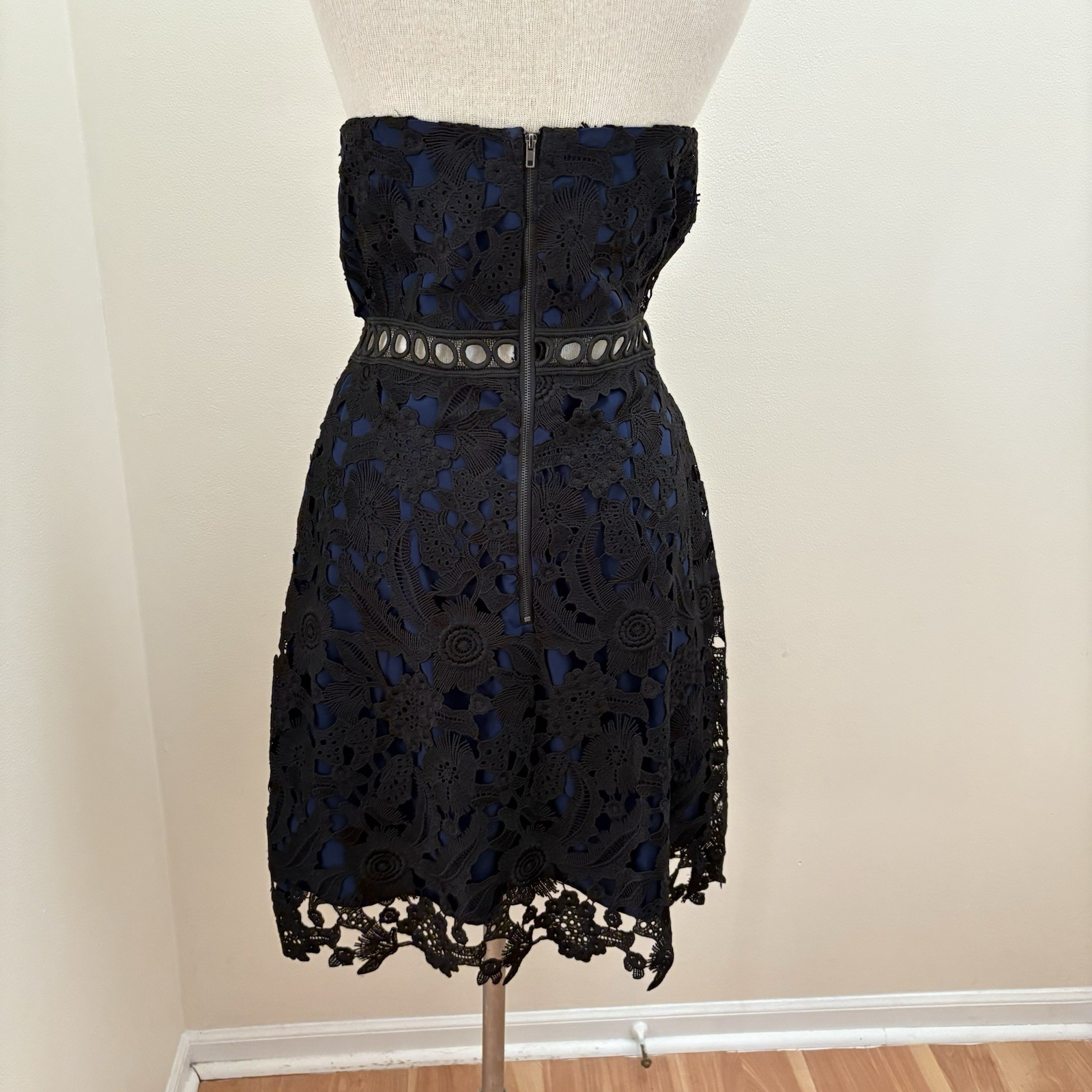 Sam Edelman Black Guipure Lace Strapless Dress Size 12 Large Romantic Summer