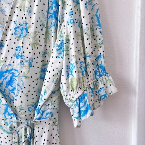 Miss Selfridge Allover Floral Print Cutout Back Wrap Midi Dress Blue Size 12