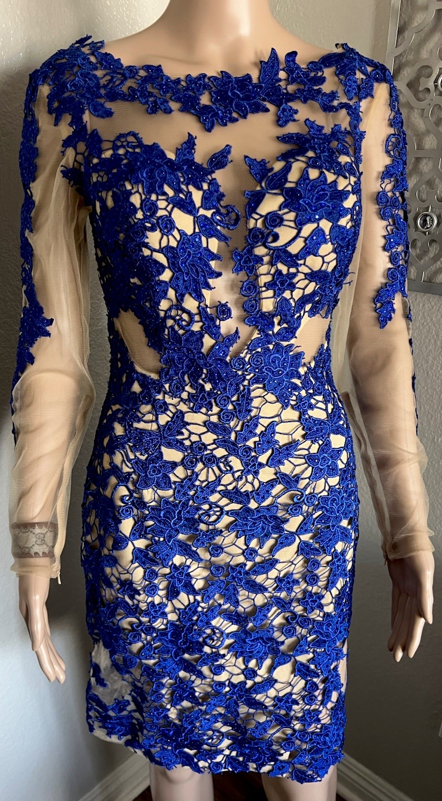 MAC DUGGAL Embellished Cut Out LACE Cocktail Party SHEATH Evening Dress sz 2 S