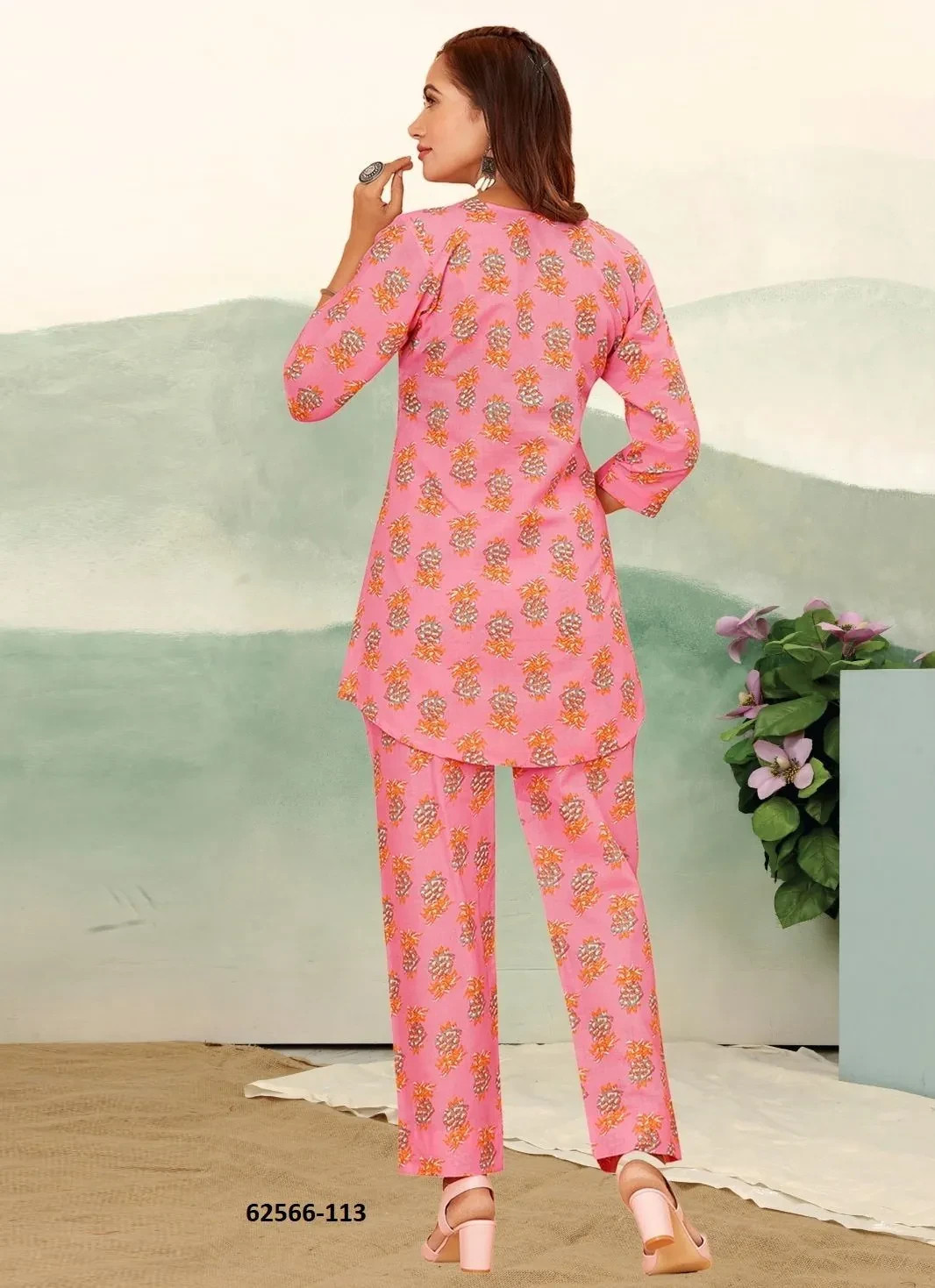 Indian Stitched Printed Co-ord Set Rayon Dress Off-White Top Pants for Women