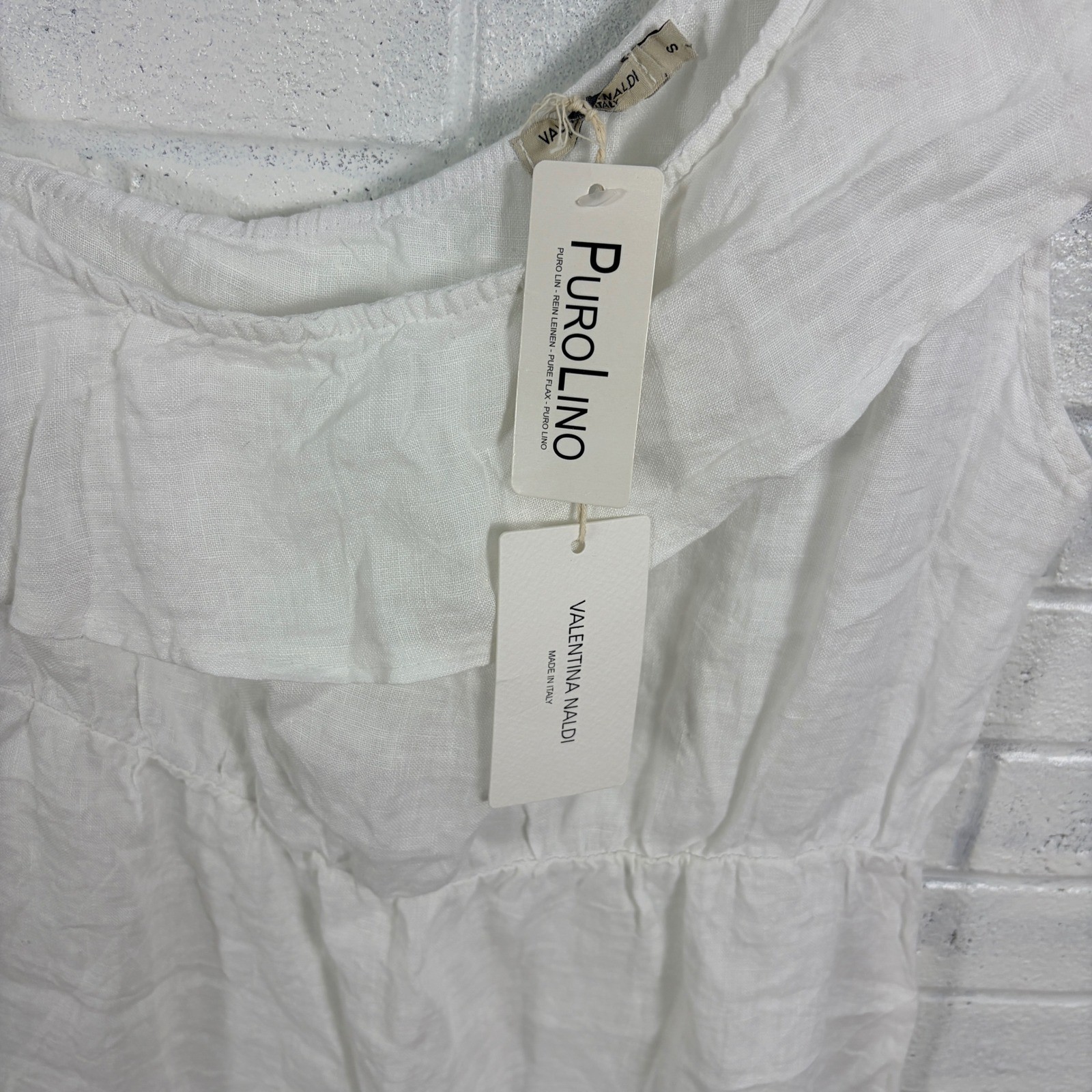 Valentina Naldi One Shoulder Linen Dress Womens S White Ruffle Made in Italy