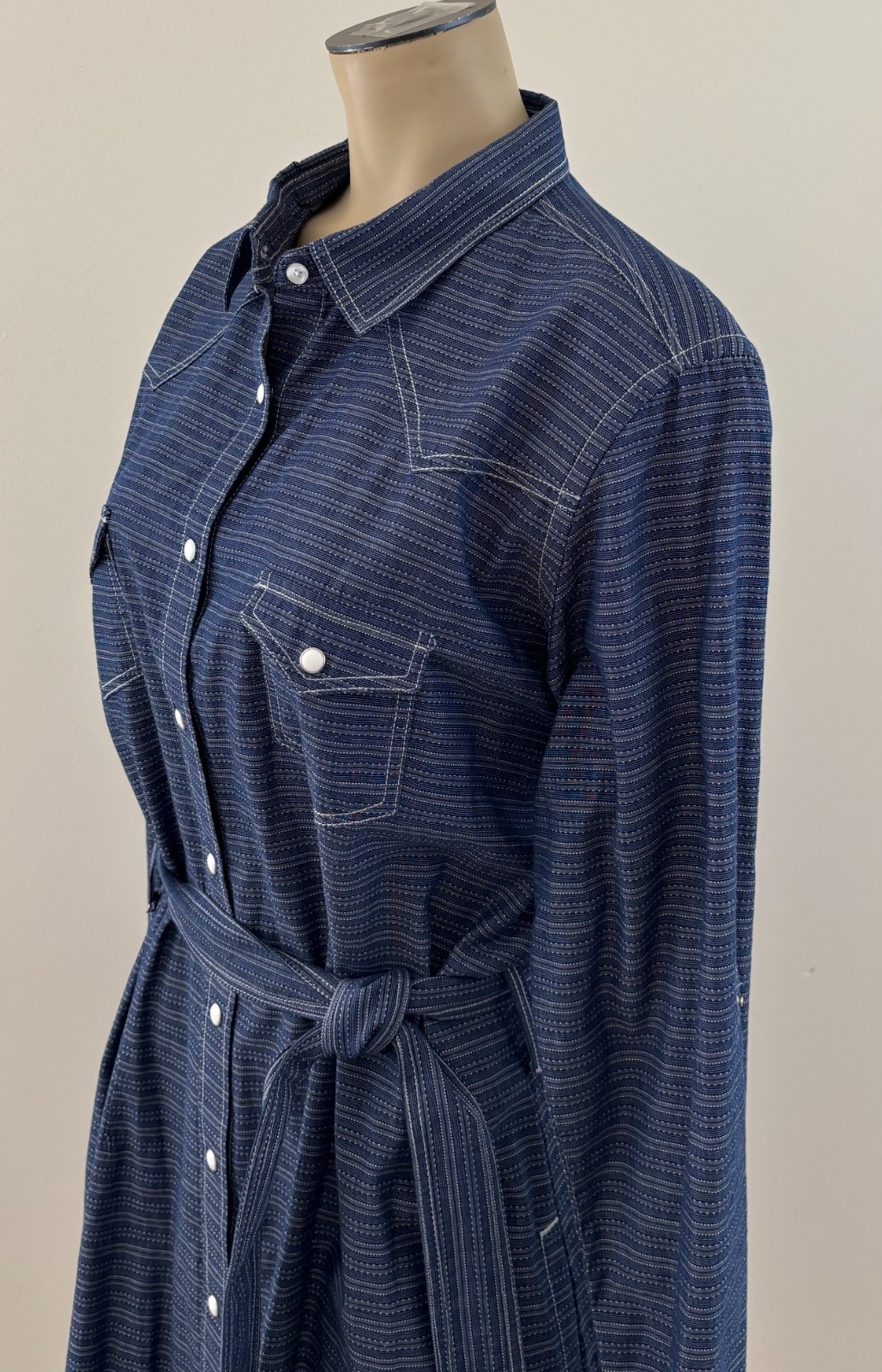 PANHANDLE ROUGH STOCK Womens Large Blue Pearl Snap Button Tie Belt Western Dress