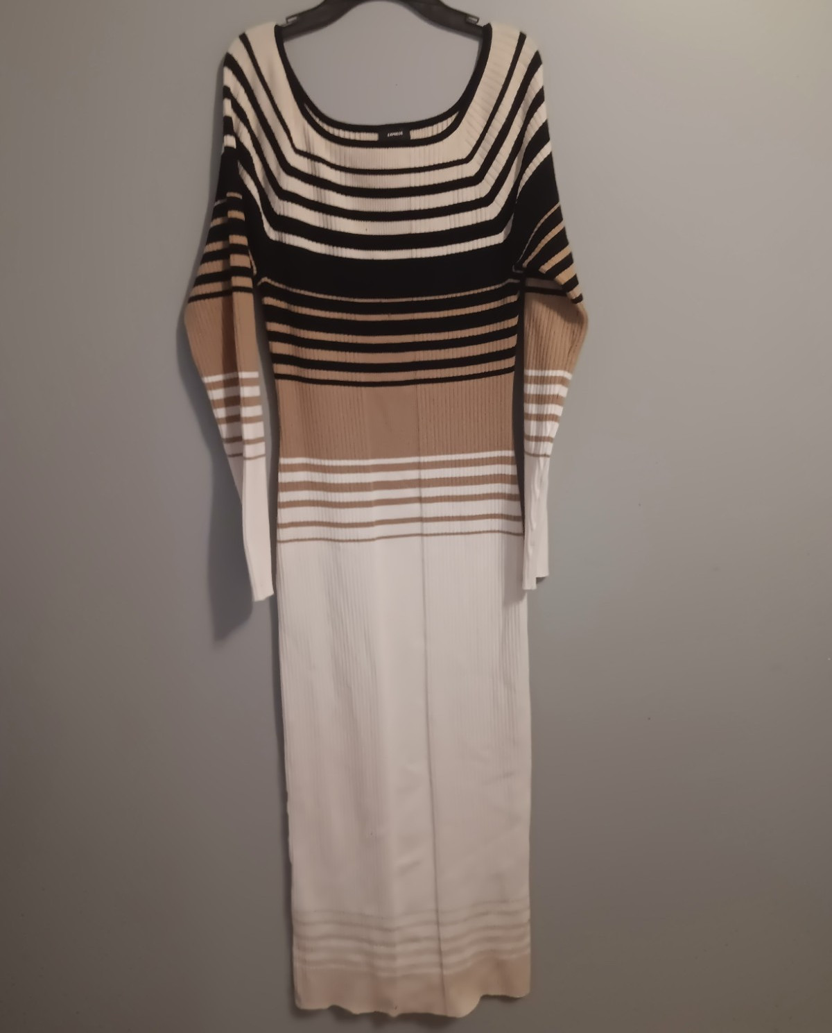 Express Women’s Striped Knit Square Neck Long Sleeve Maxi Sweater Dress Size L