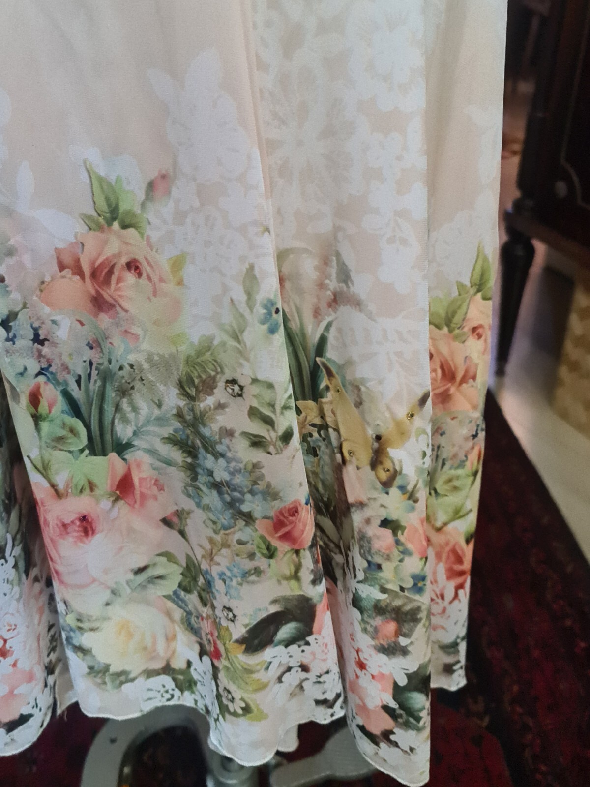 Michal Negrin Great Wrap White Dress Floral Pattern With Slip- Size “M”