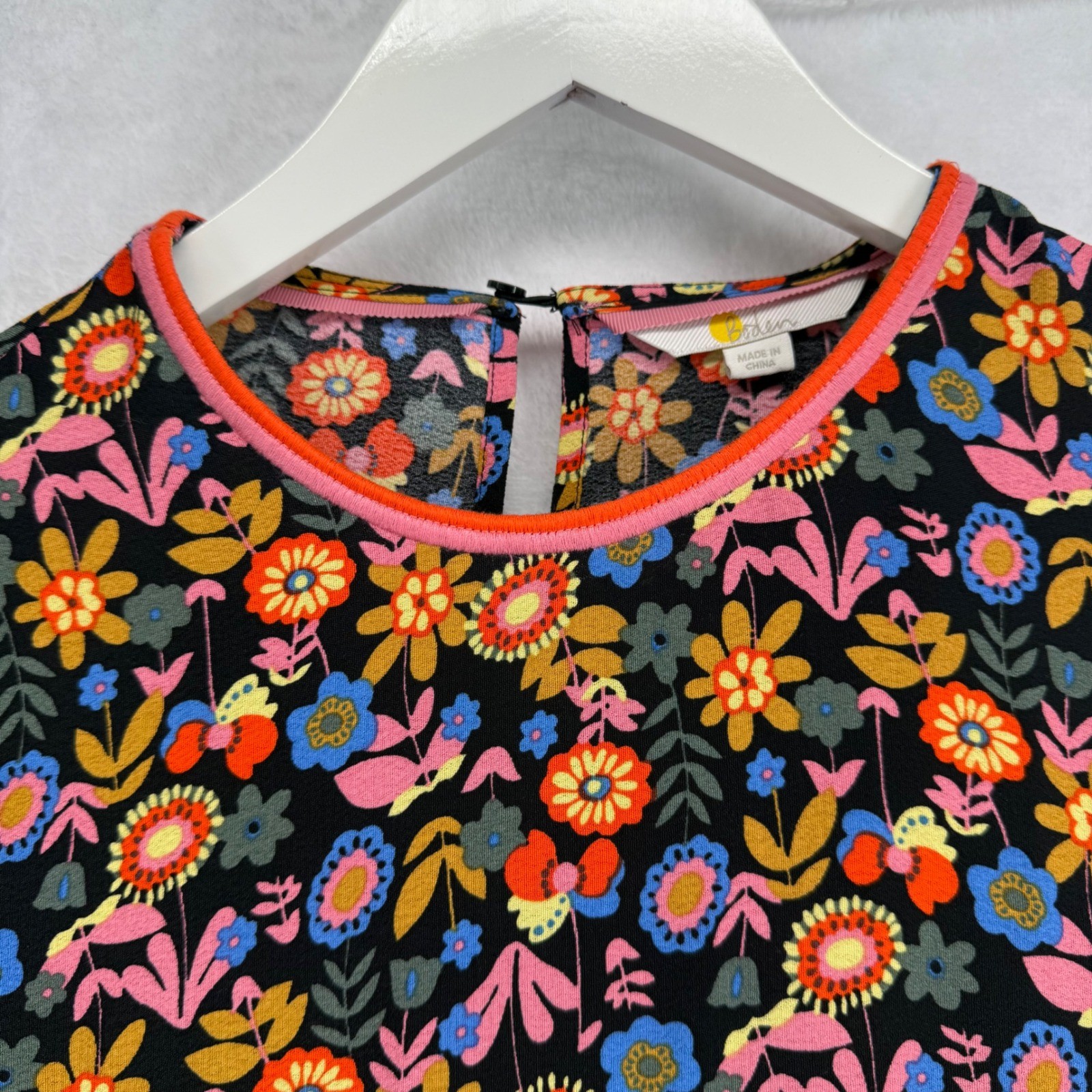 Boden Womens Floral Long Sleeve Maxi Dress Black Pink Orange US 6R UK 10R Boho