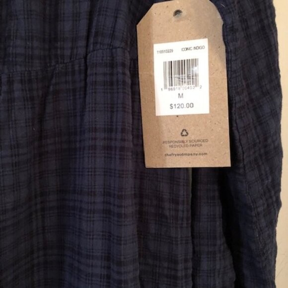 (New) Frye & Co. Navy Blue Plaid Cotton Rayon Button Front Prairie Dress Medium