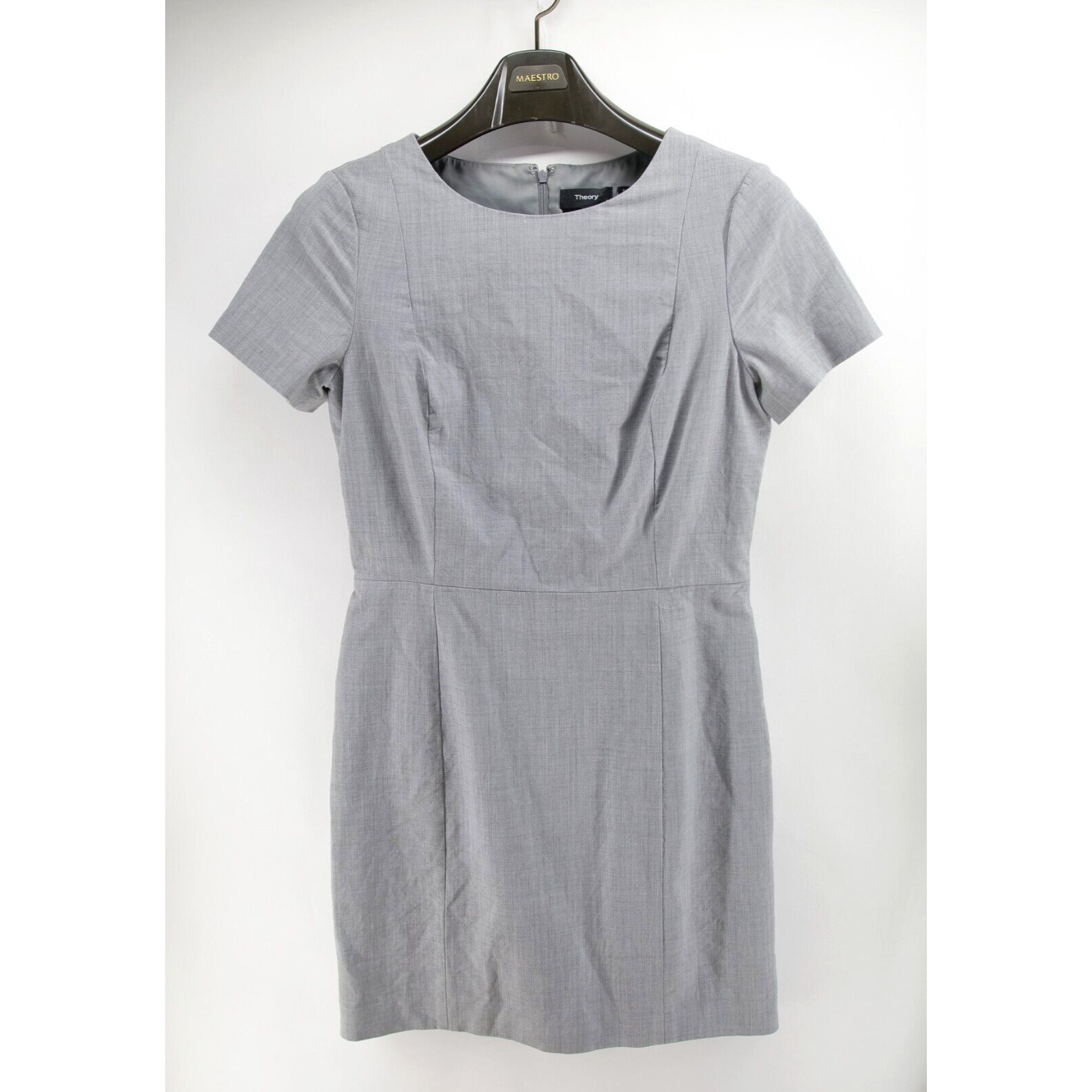 Theory Cassii Shift Sheath Career Mini Dress Stretch Wool Grey Short Sleeve Sz 8