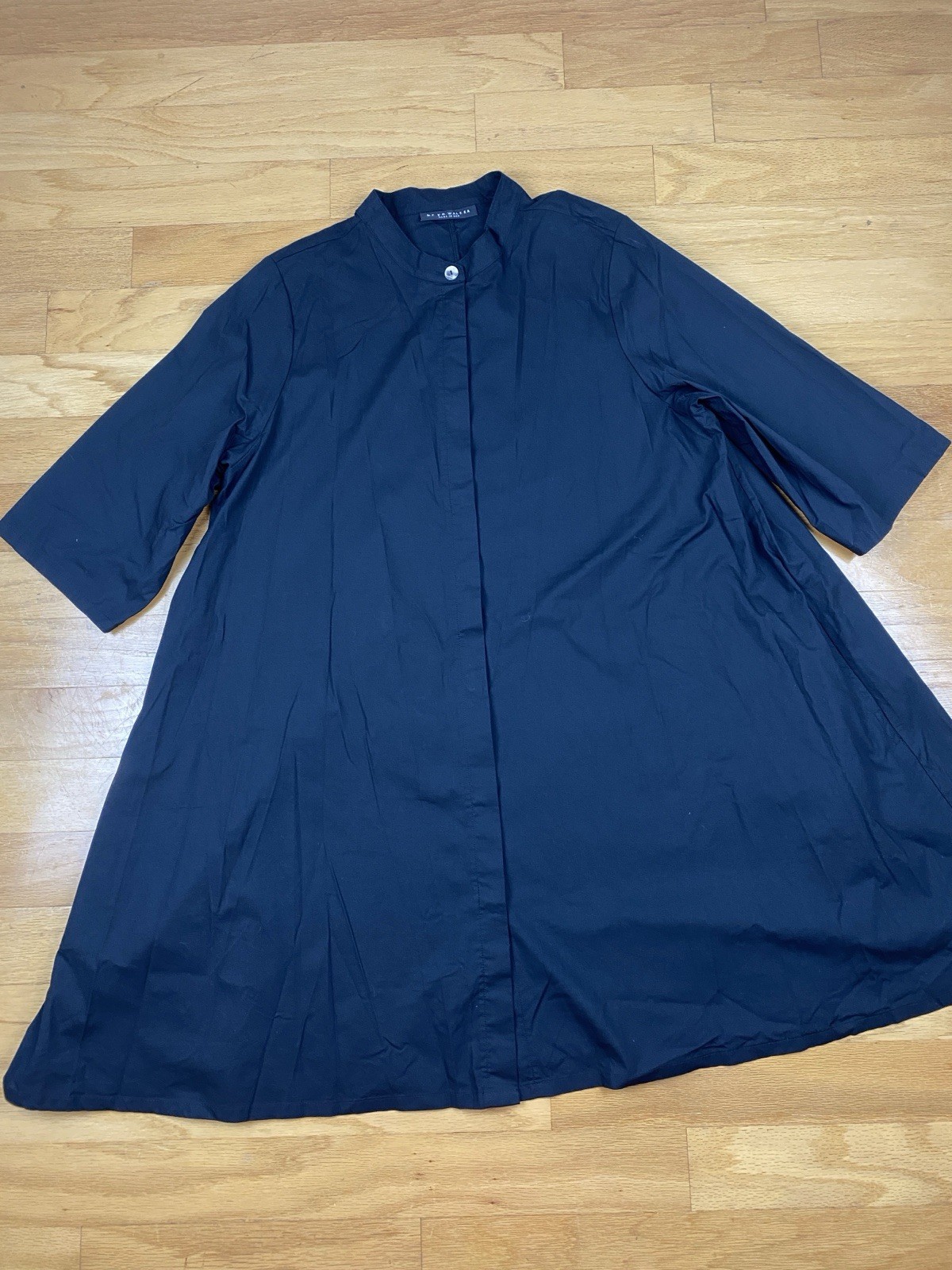 Bryn Walker Winona Mandarin Collar Poplin Button Dress Black, Size L, Lagenlook