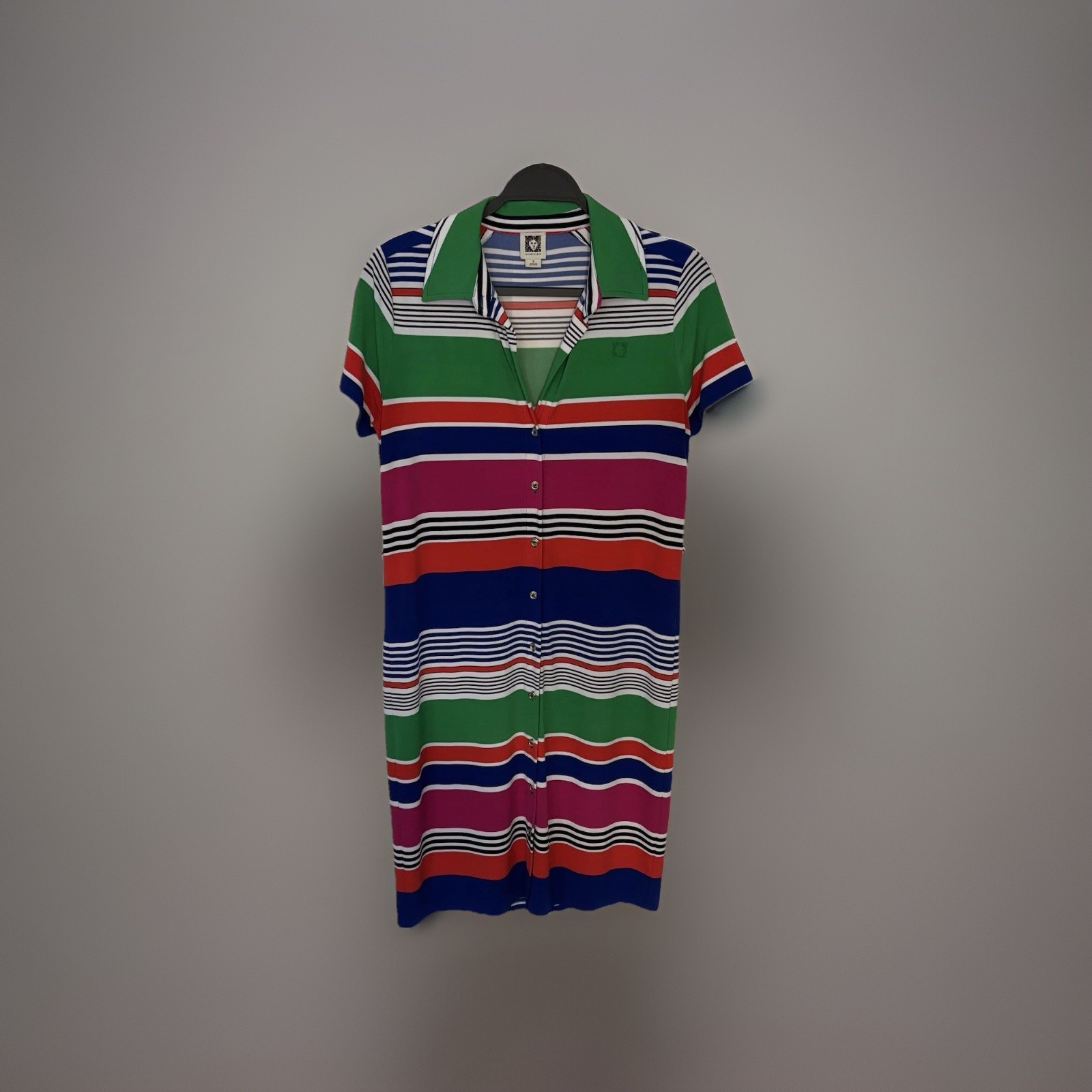 Dress Ann Klein S Striped Short Sleeved Orange Blue White Black Fuschia EUC