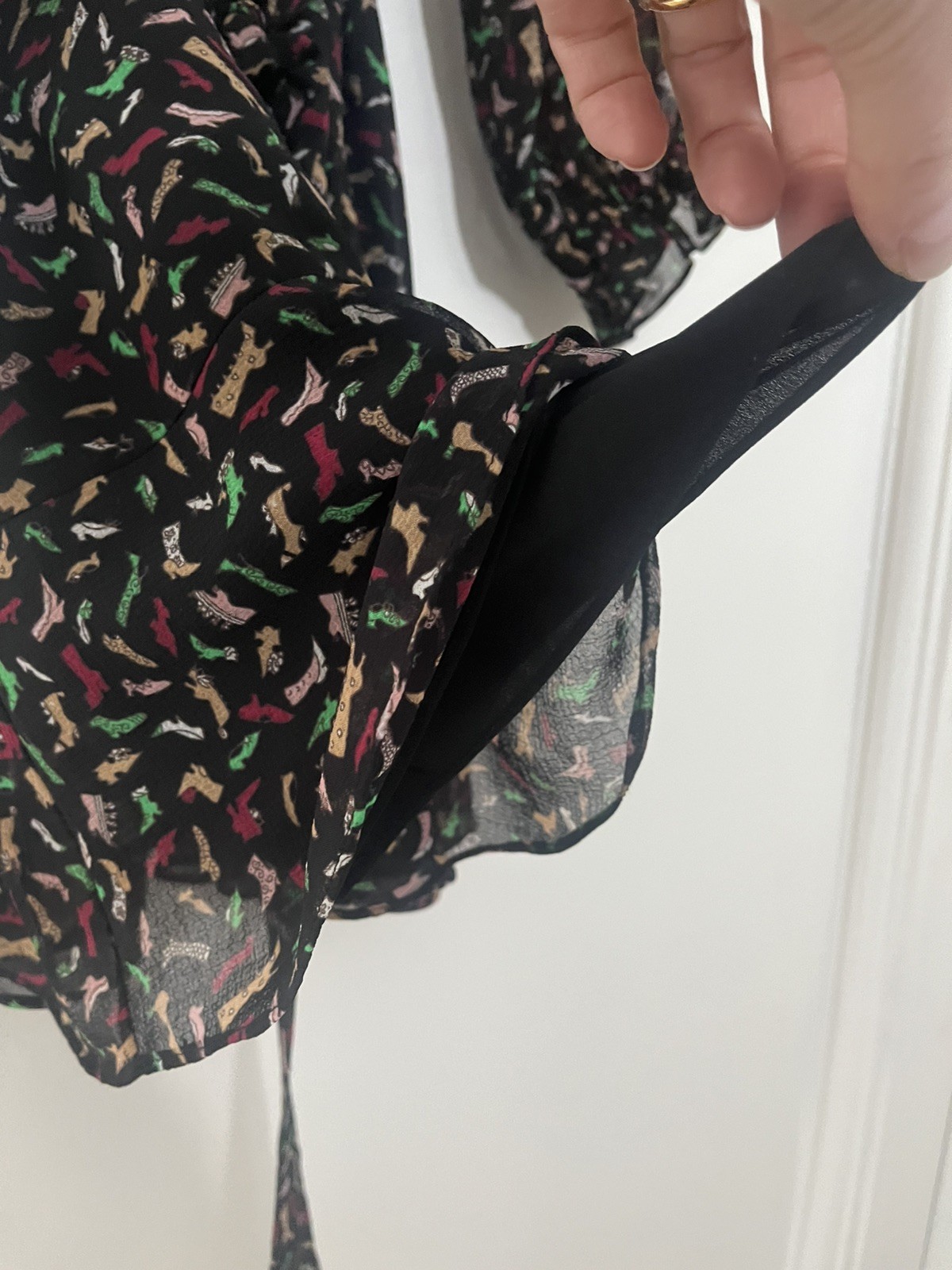 Whistles Black with multicoloured shoe Print Floaty short Dress Size 10
