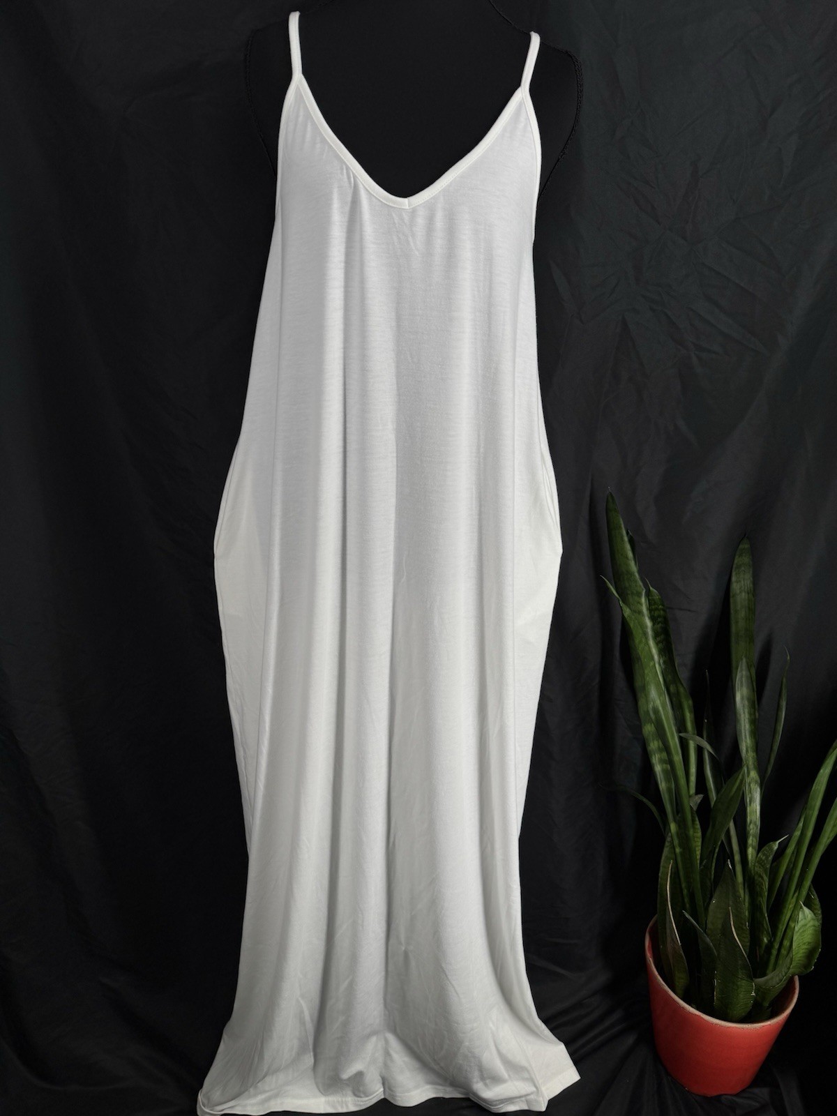 Long White Lagenlook Maxi Dress M Beach Resort Pockets Oversized Boho Minimalist
