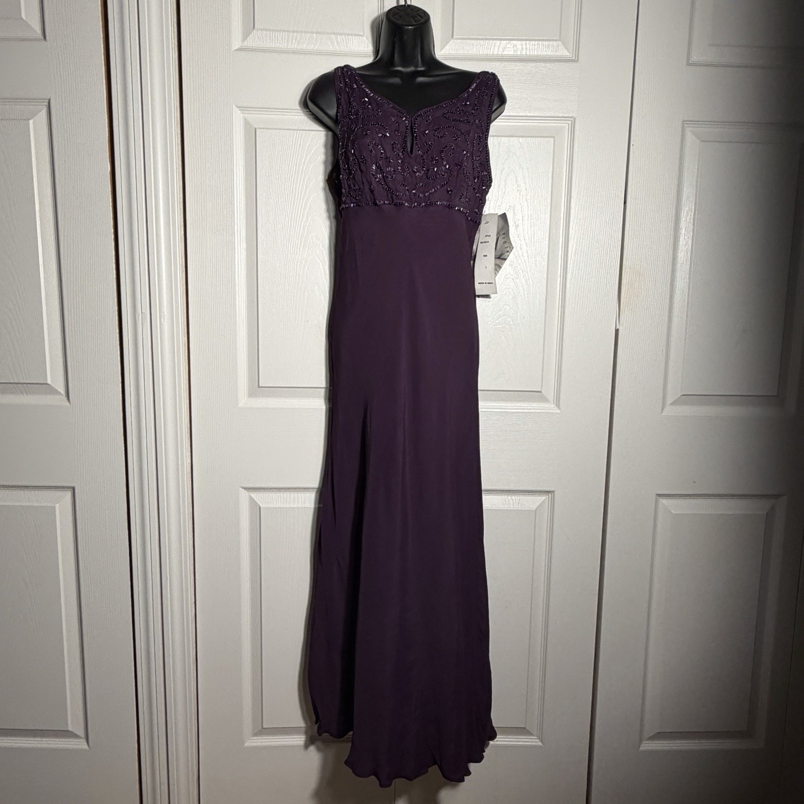 Vintage Nostalgia Y2K Beaded Gown Women L Purple Empire Waist Whimsigoth Maxi