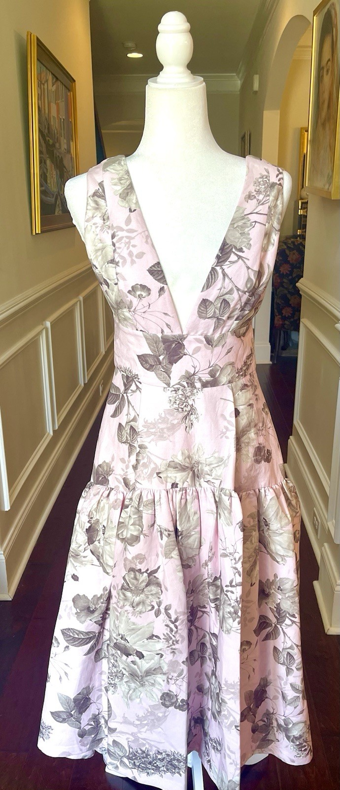 Alice + Olivia Lila Structured Midi Dress Meadow Pink Floral US 6 UK/AU 10 NWT