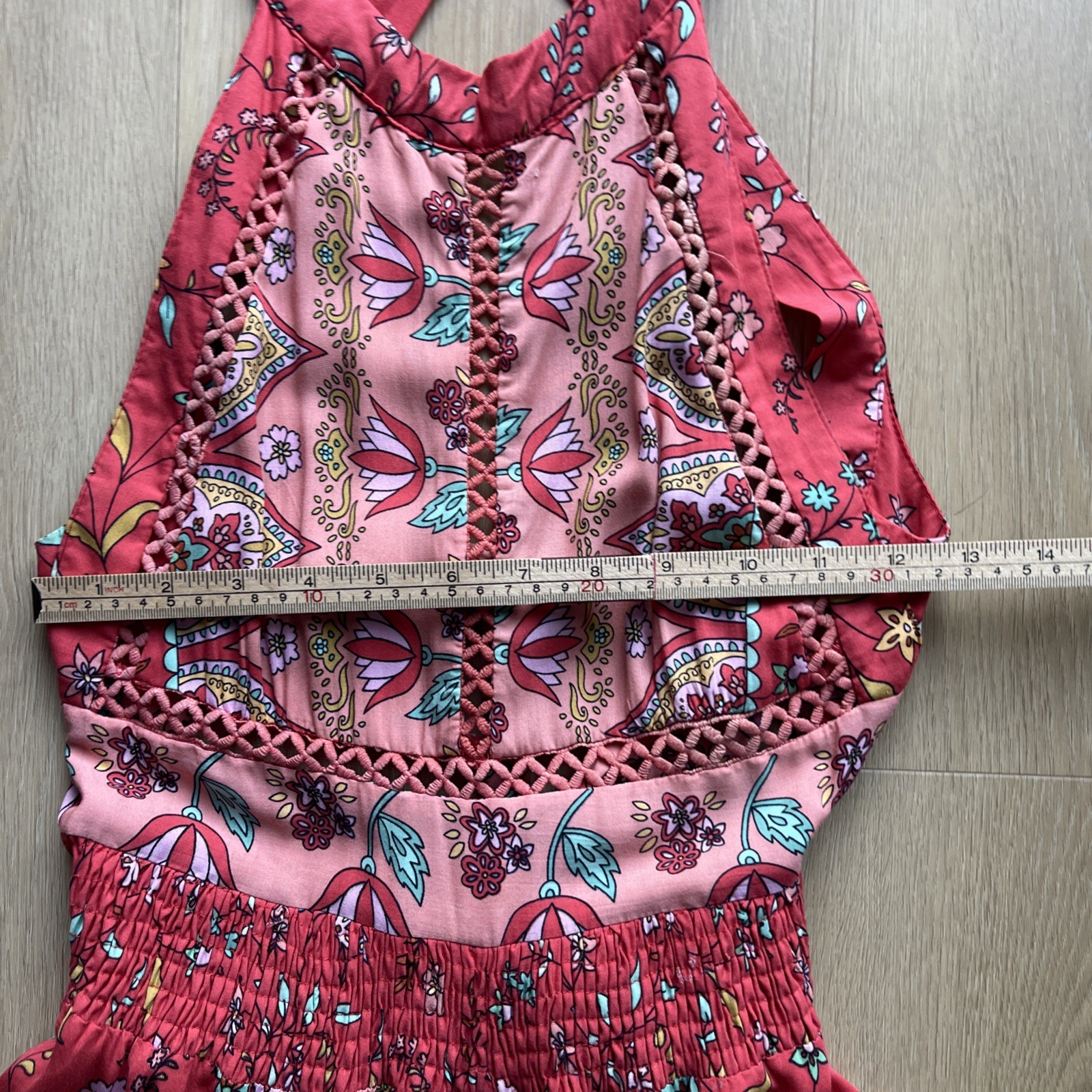JAASE Multicolor BOHO Hippie Halter Style LIGHTWEIGHT MIDI DRESS Sleeveless XS