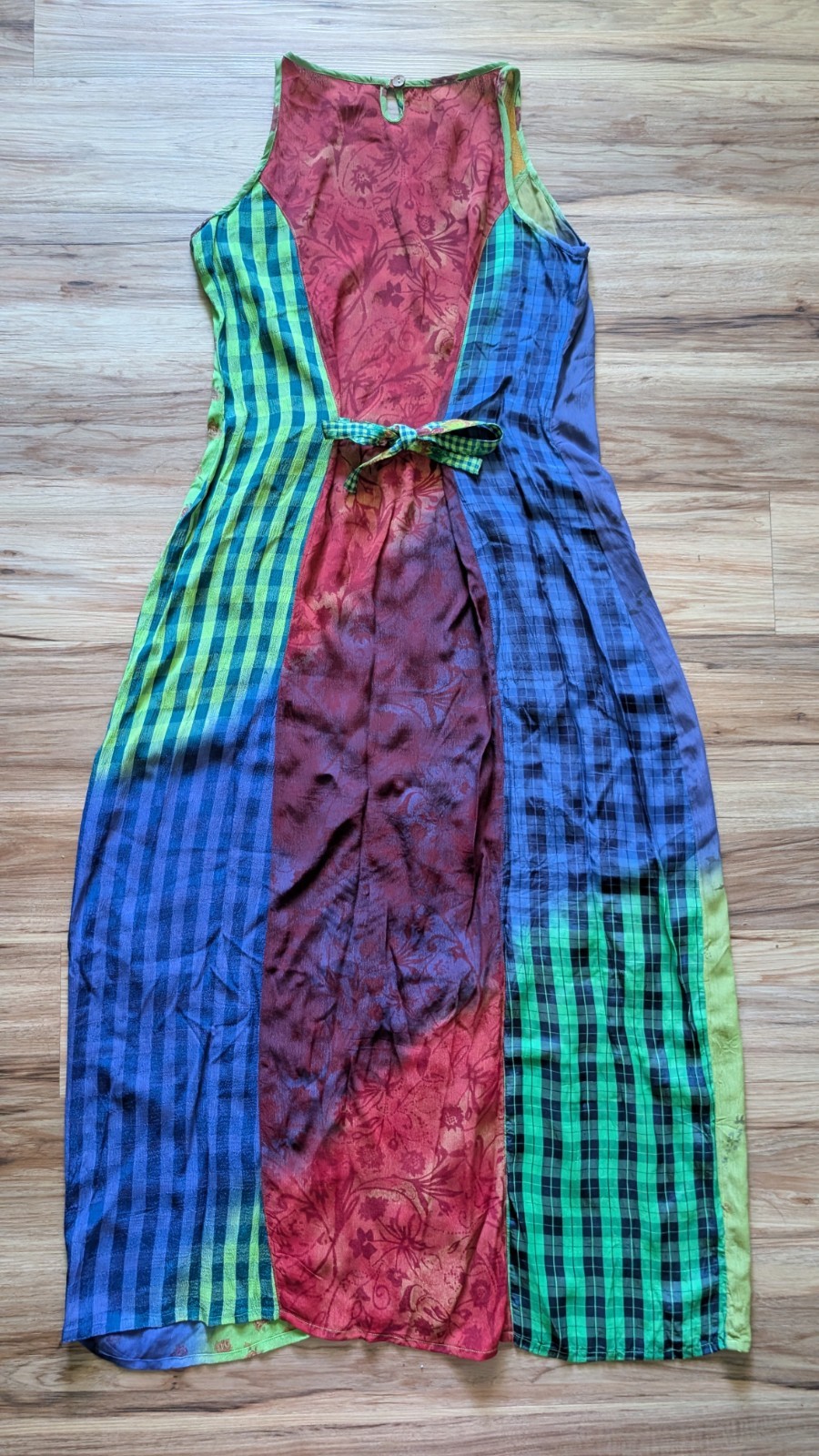Sacred Threads Patchwork Maxi Dress SM Rayon Boho Whimsigoth Tie Dye Floral Indi