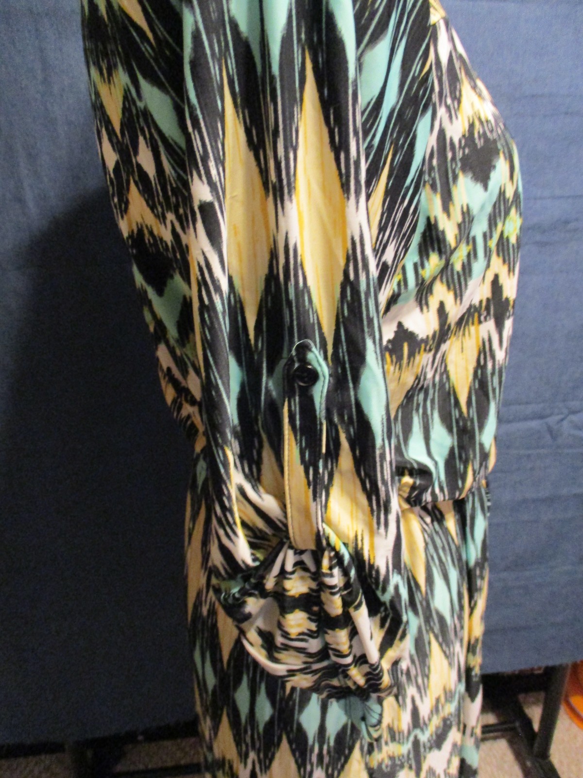 NWT Tacera Aztec Pattern Polyester Roll Tab Sleeved Dress w/Tie Belt Waist Sz. M
