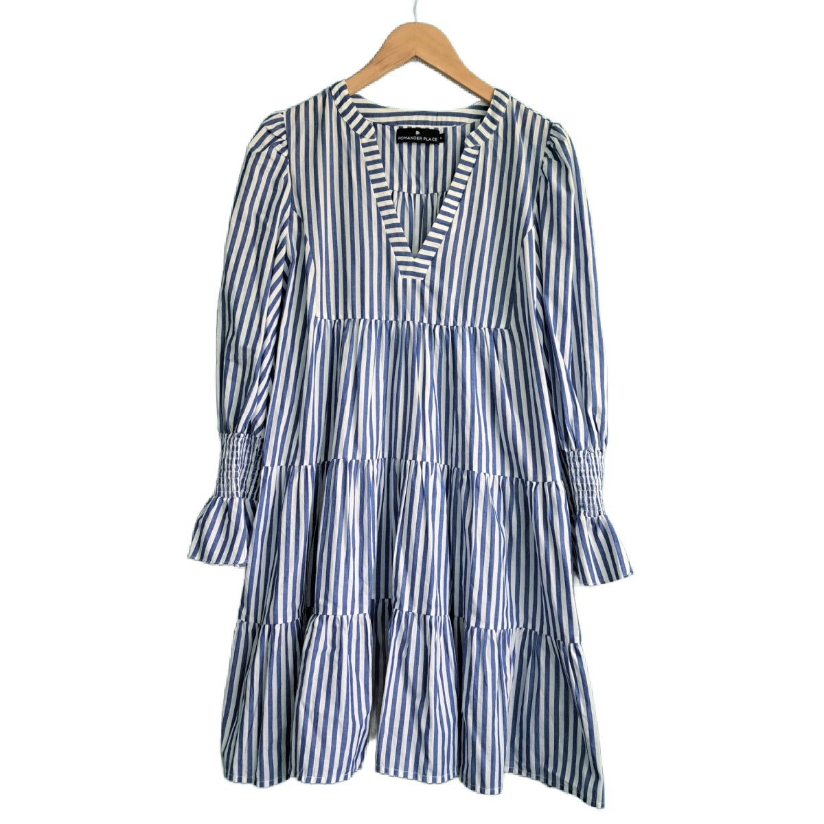 TUCKERNUCK Pomander Place Blue & White Stripe Cotton Poplin Kenzo Dress Medium