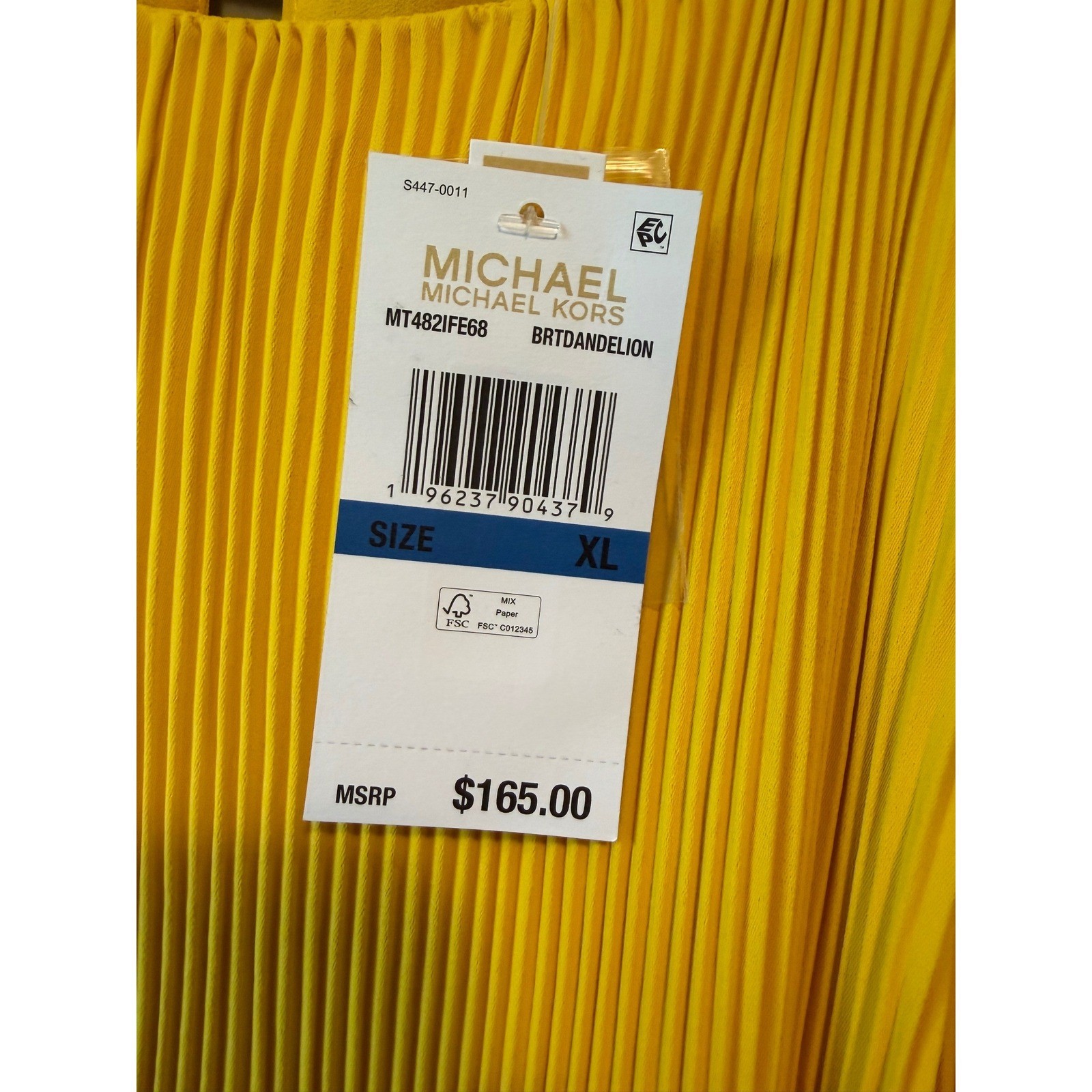 Michael Michael Kors Yellow Pleated Halter Dress MK Chain Link Mini XL NWT