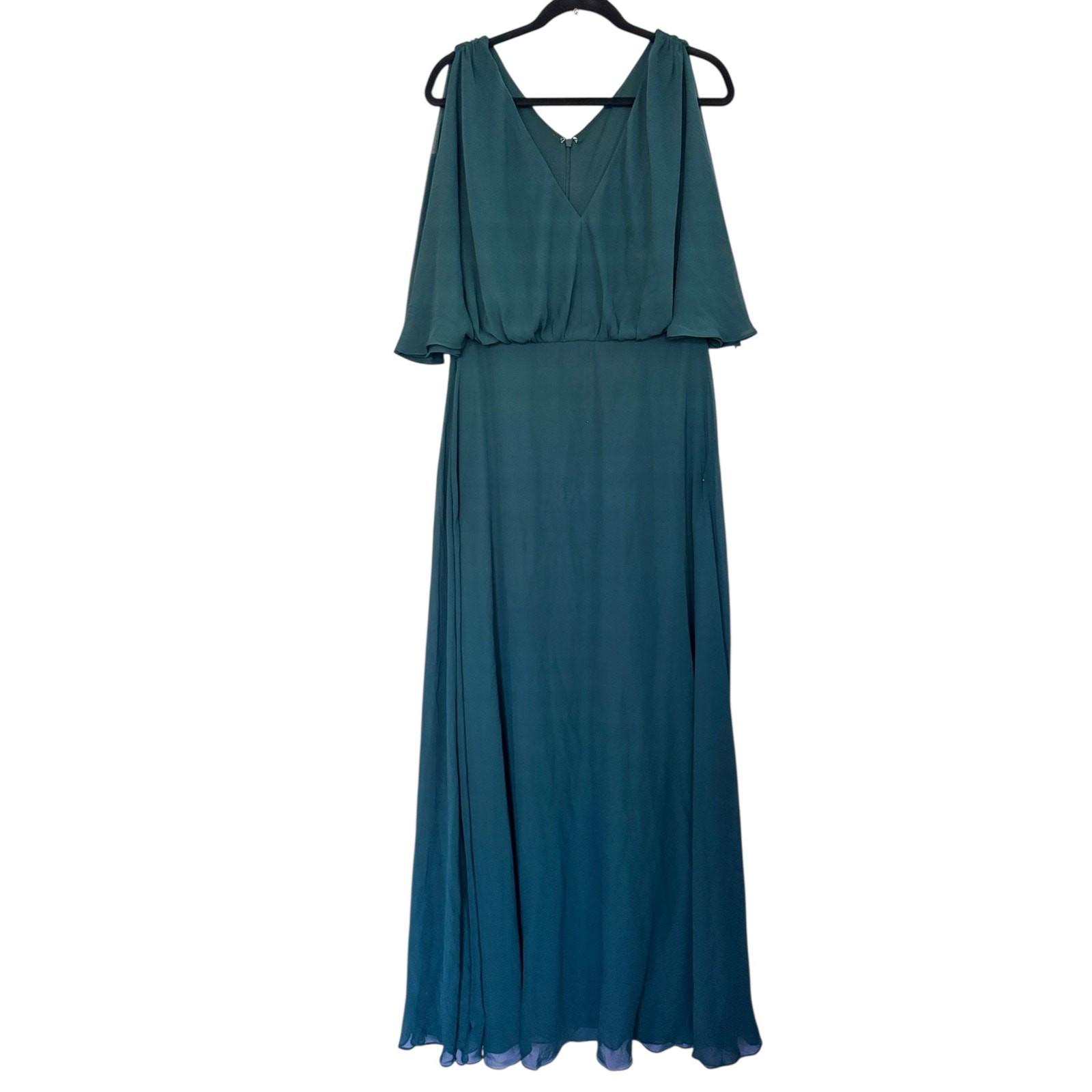 NWOT After Six Split Blouson Sleeve Maxi Gown Women’s Chiffon Evergreen 14