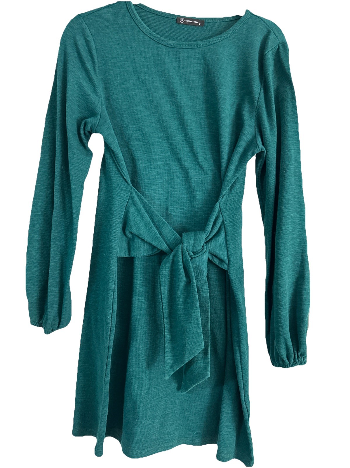 Christmas Pretty Garden Women’s Green Sweater Dress M Front Tie Long Sleeve