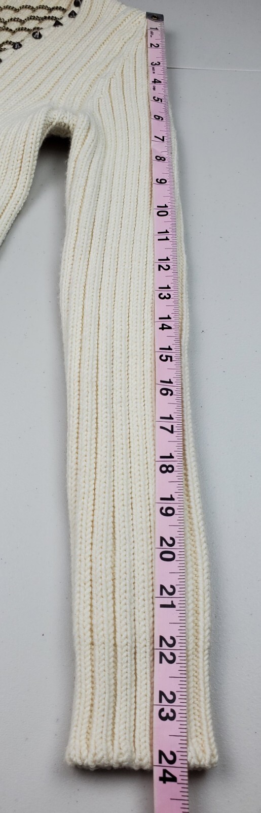 White Cream Cable Knit Turtle/V-neck Chain Thick Bodycon Sweater Dress Size M