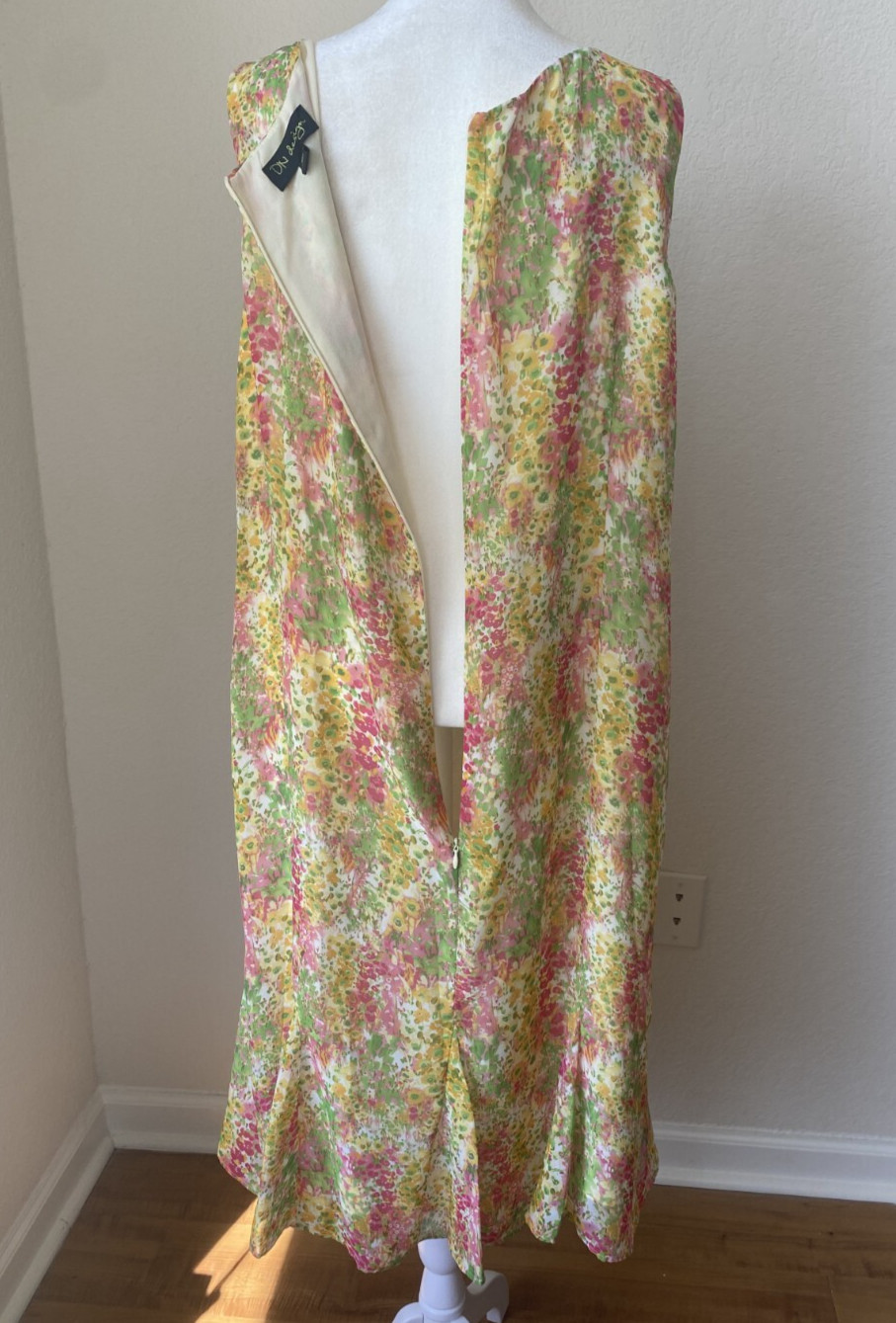 DN Design 2pc Dress & Jacket 16W Floral Yellow, Green, Pink & White