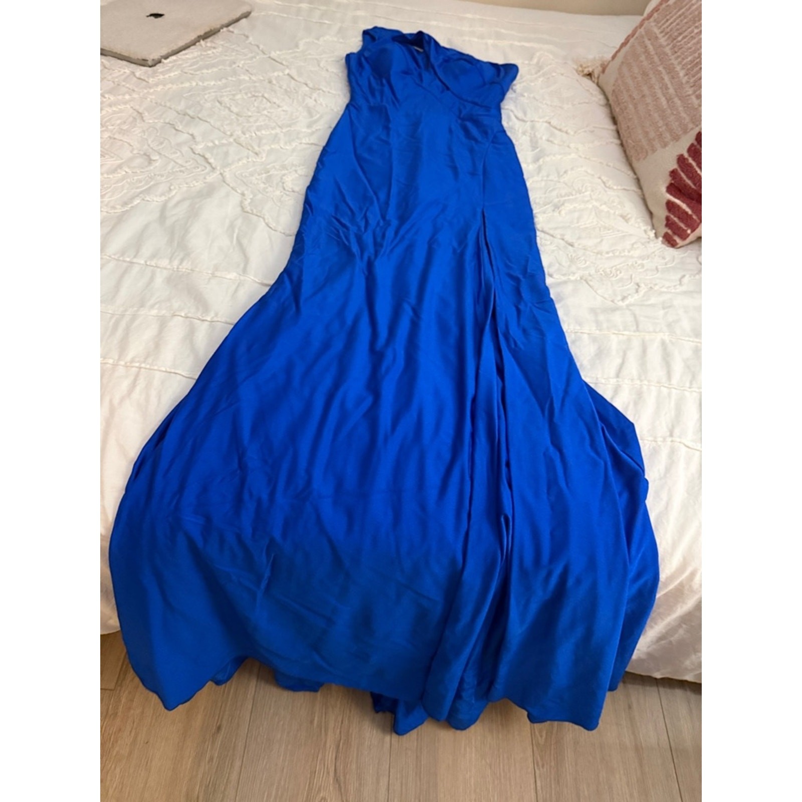 Lady Black Tie Elegant One-Shoulder Royal Blue Maxi Dress with Thigh Slit