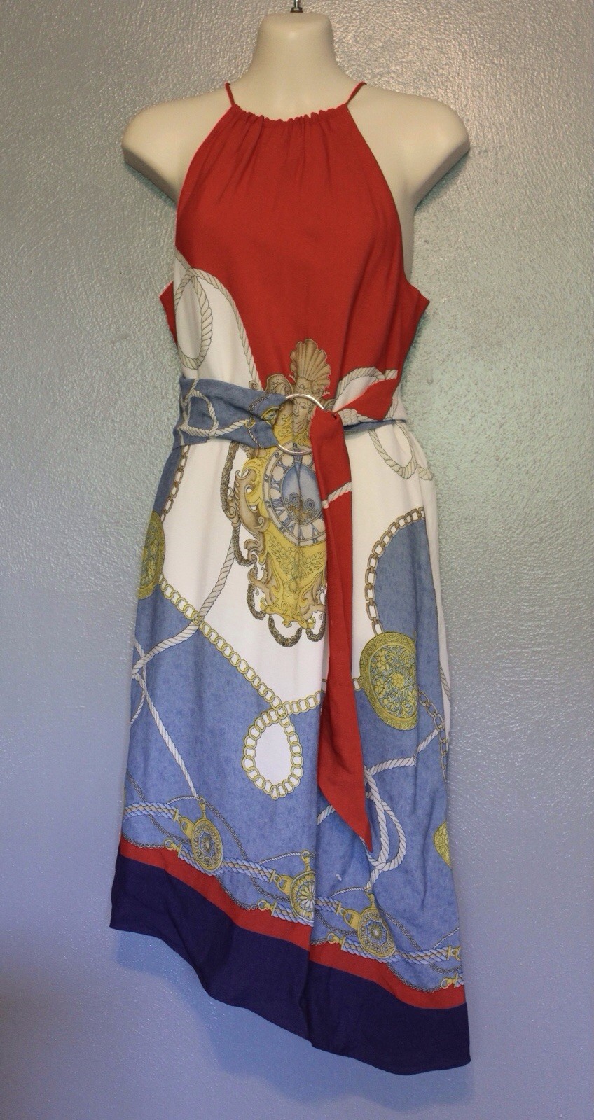 Maeve Anthropologie Scarf Print Onsen Halter Dress Belted Size XS
