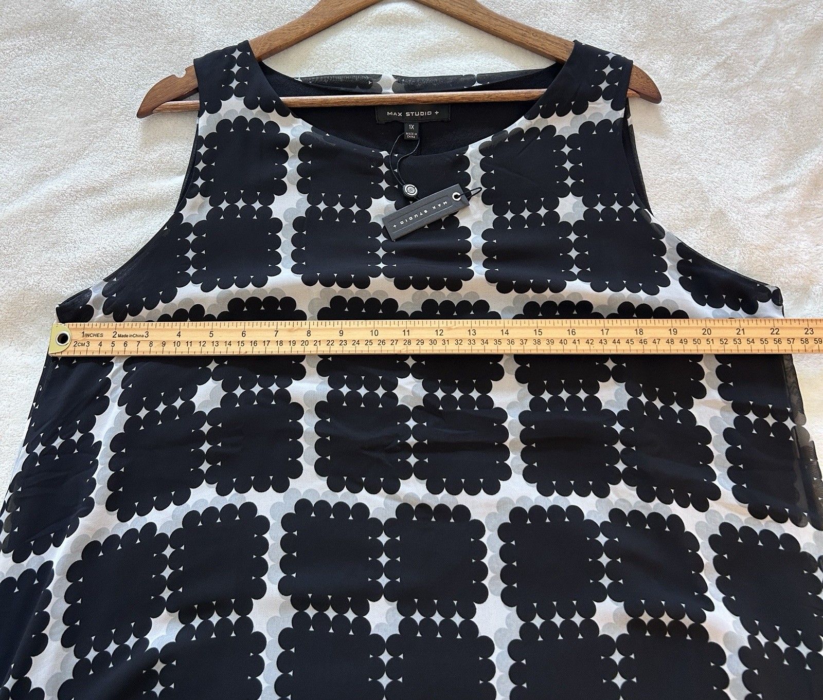 Max Studio 1X Black White Geometric Dress Sleeveless Shift Tunic Flowy $128