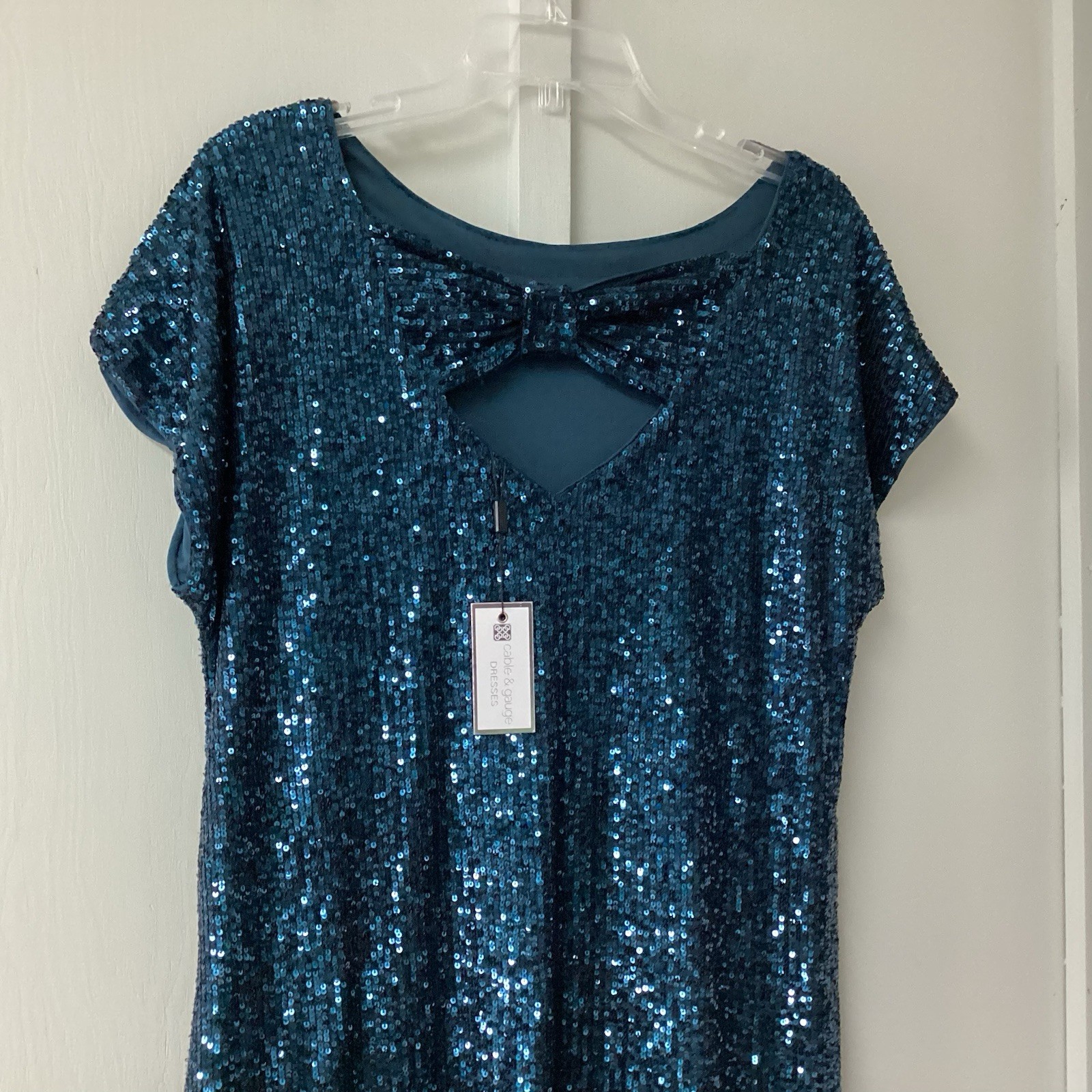 Cable & Gauge Blue Sequin Short Sleeve Shift Dress Women’s M Party Cocktail New