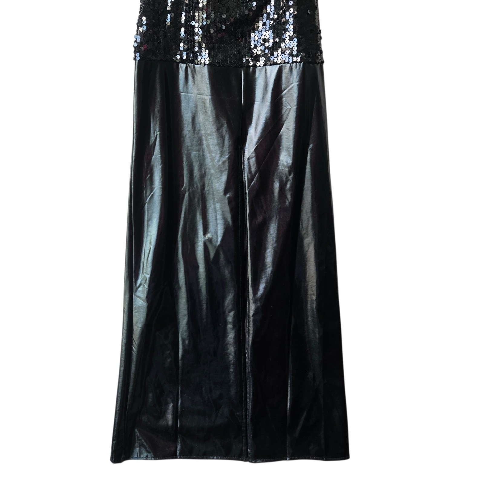 Black Sequin Latex Spaghetti Strap Maxi Gown Sexy Costume Dress Goth Party XS