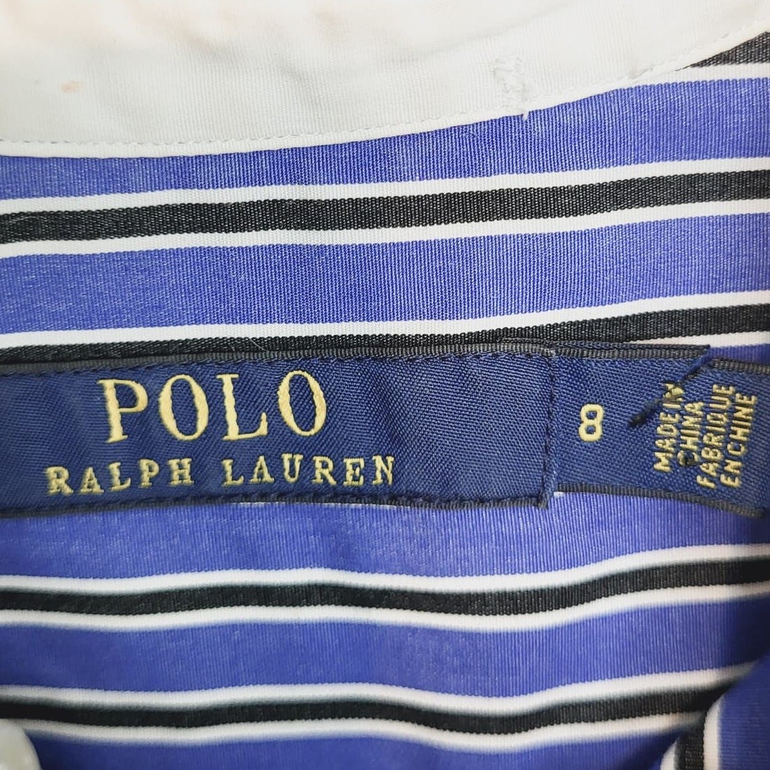 Polo Ralph Lauren Striped Bib Stand Up Collar Shirt 100% Cotton Tunic/Dress Sz 8