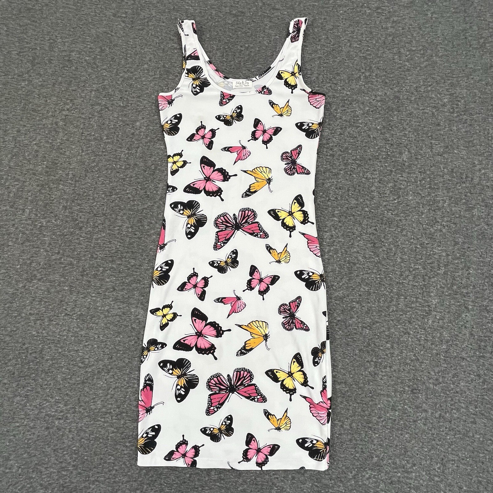 Jolie & Joy Dress Womens Medium Bodycon White Pink Yellow Butterfly