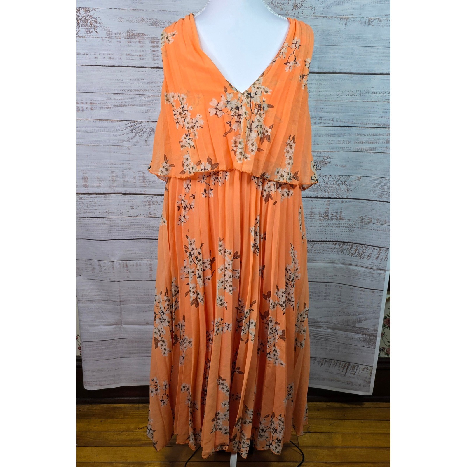 ASOS Coral Halter Floral Pleated Maxi Dress Sleeveless Overlay Women’s Size 6