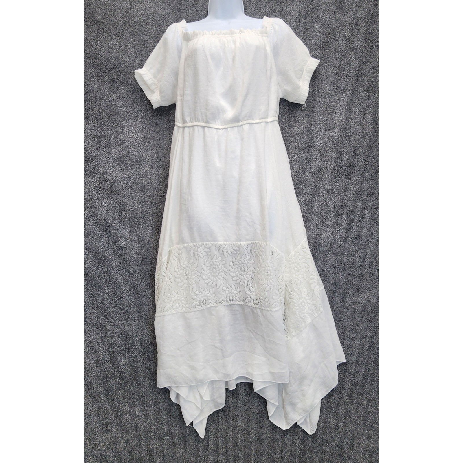 J Gee Women Boho Cottagecore Lace Handkerchief Hem Midi Dress Plus Size 3X