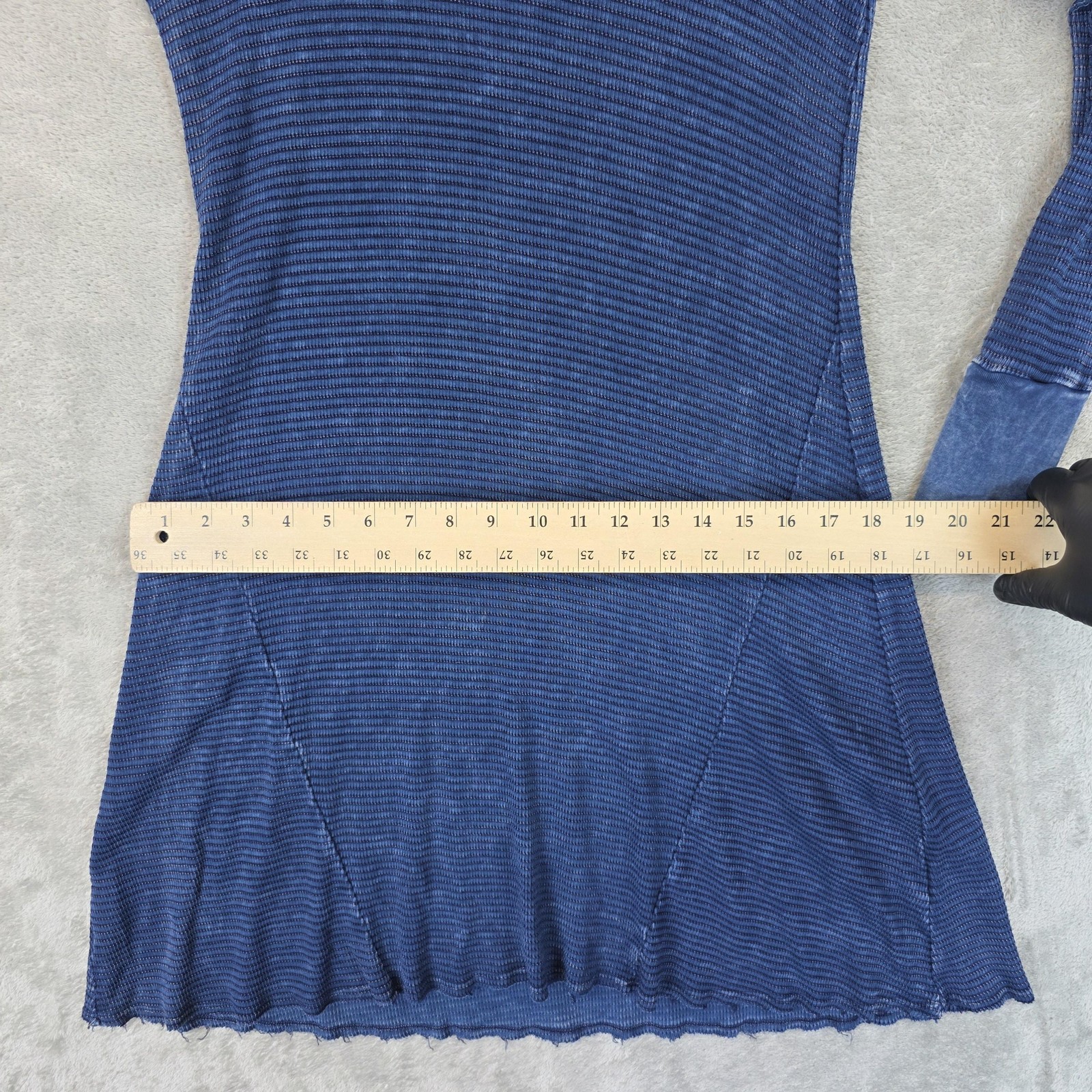 ABLE Dress Womens Small Blue Thermal Knit Cold Shoulder Swing Long Sleeve Casual