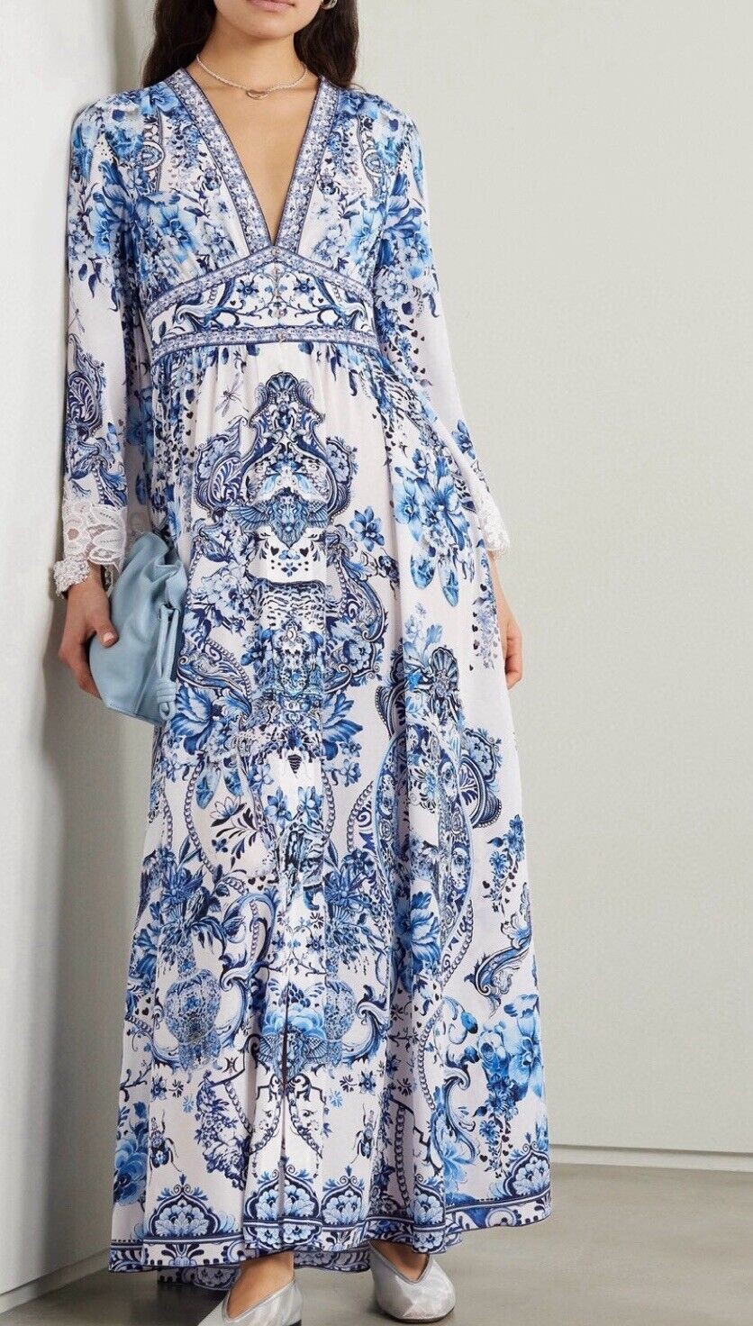 Camilla Kimono Sleeve Dress Glaze And Graze Size Medium Blue/White