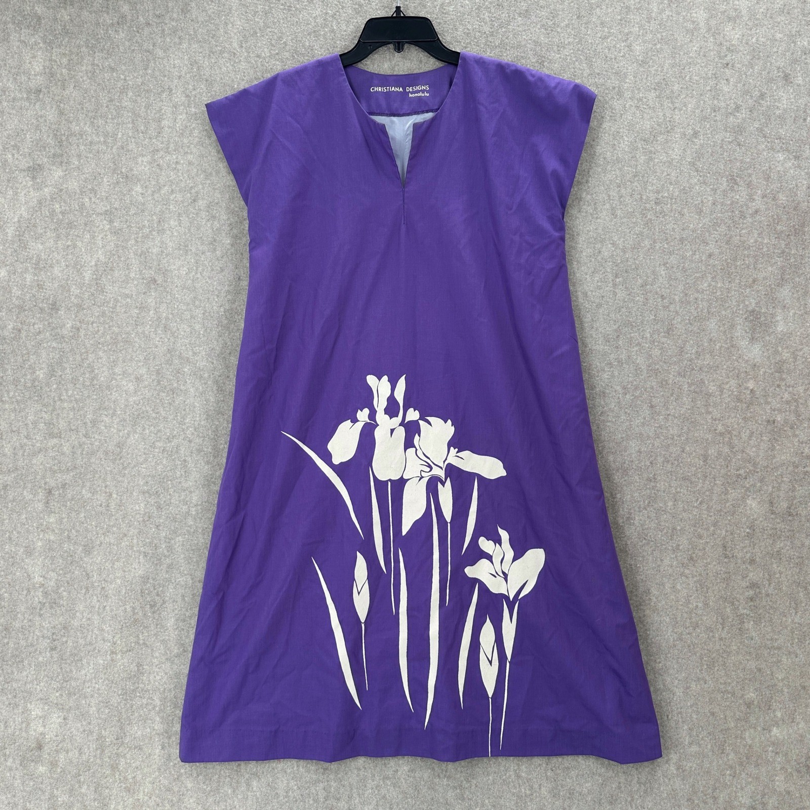 Christiana Designs Honolulu Hawaiian Purple Iris Flower Midi Dress OS