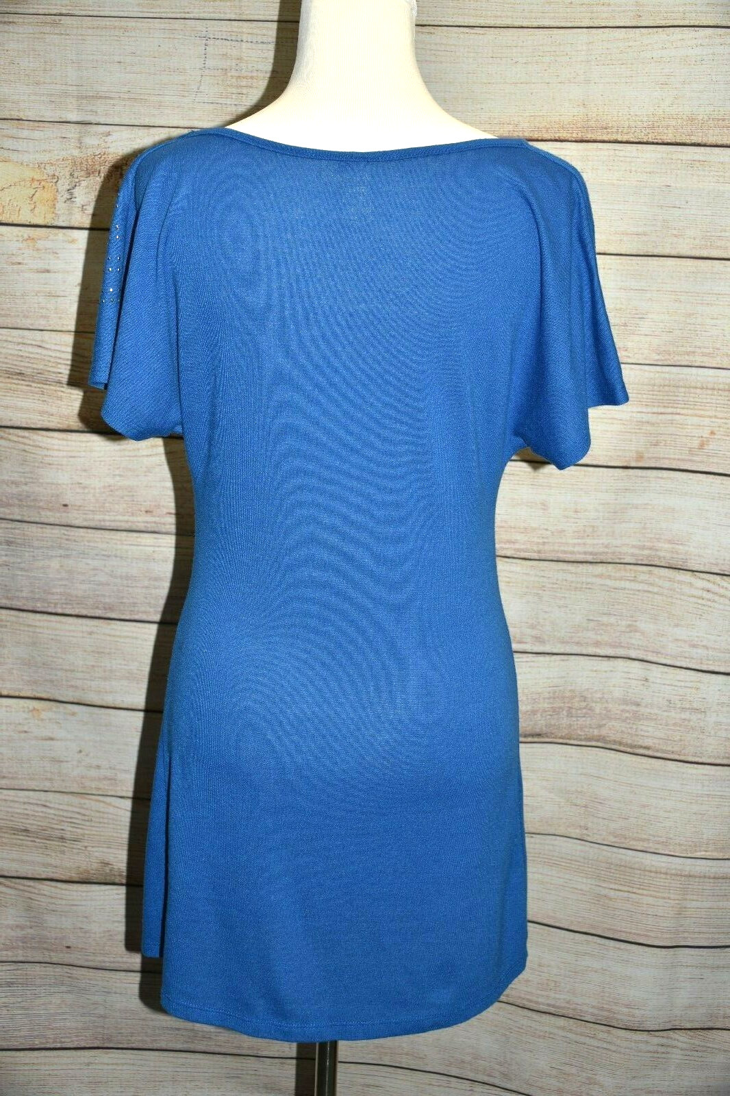 L8TER S M ROYAL BLUE SCOOP DRAPE NECK SILVER STUD SHIRT TUNIC TOP / DRESS