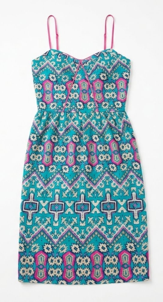 Xhilaration Geometric Aztec Print Cami Dress Smocked Back Teal Pink Size Medium
