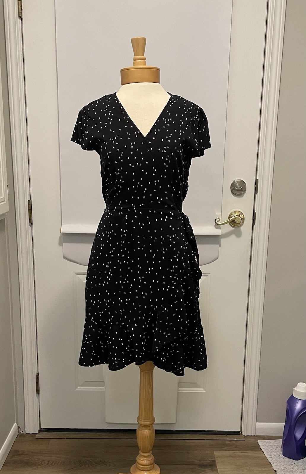 Mossimo Women’s Polka Dot Black & White Faux Wrap Dress Size M
