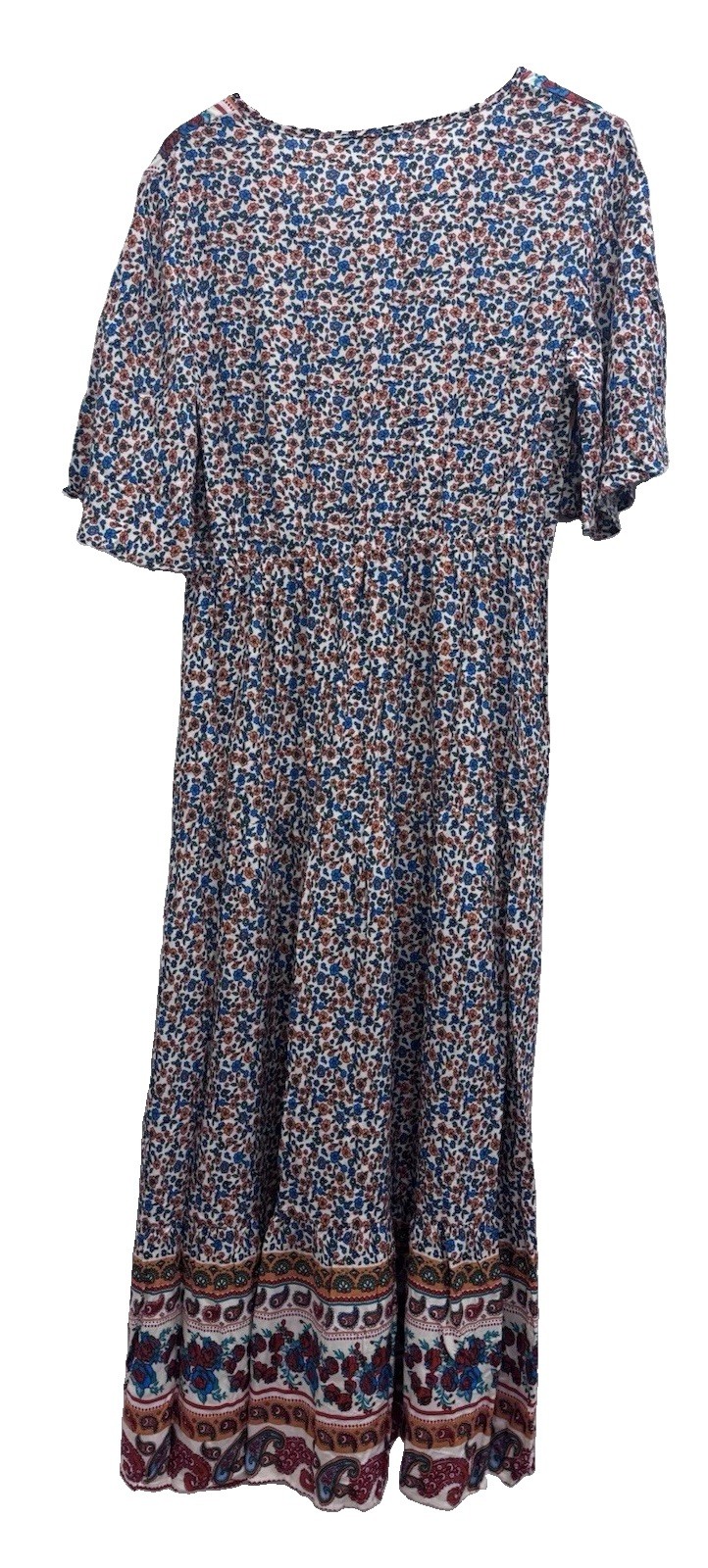 Pretty Garden Paisley Boho Style Maxi V Neck Dress