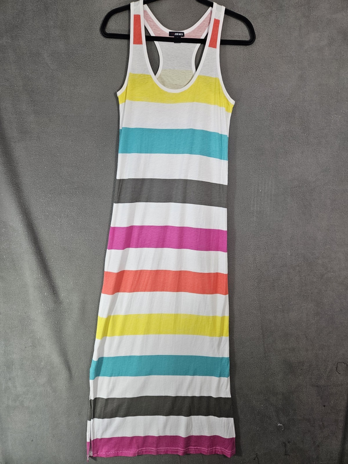 Vintage Y2K Echo Red Maxi Dress Rainbow Stripe Tank Straight Racerback Medium